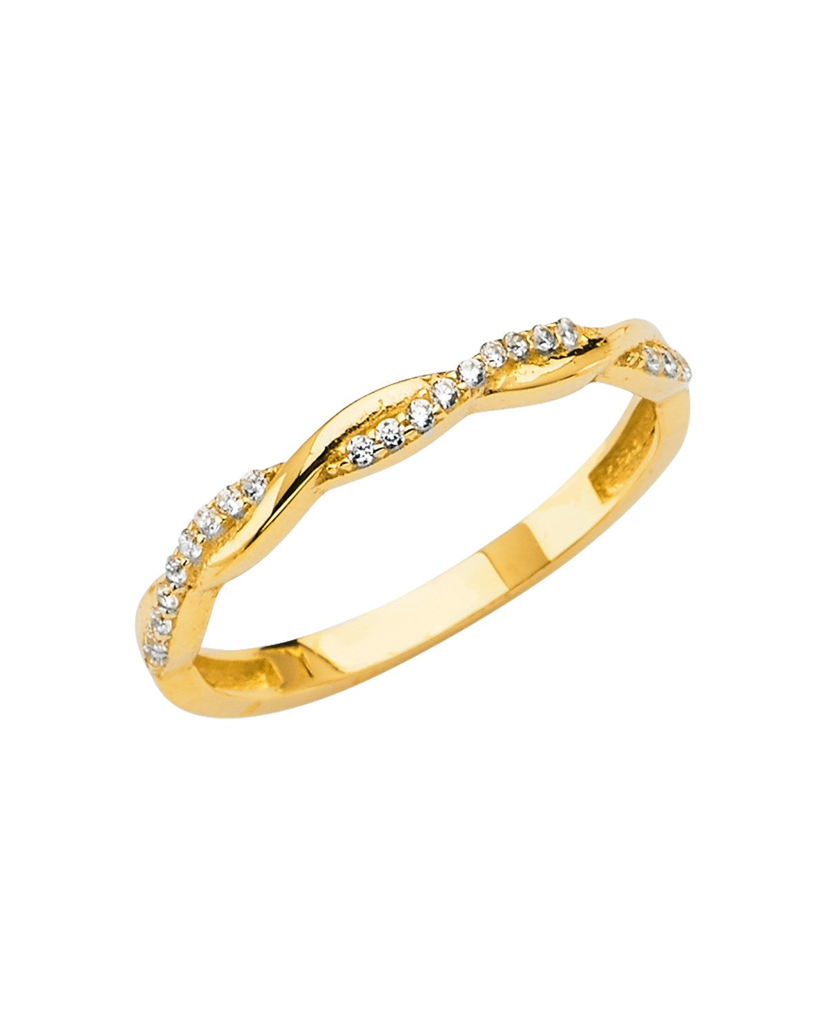 14K Yellow Gold Micro Pave Braied Ladies CZ Ring (RG-2583)
