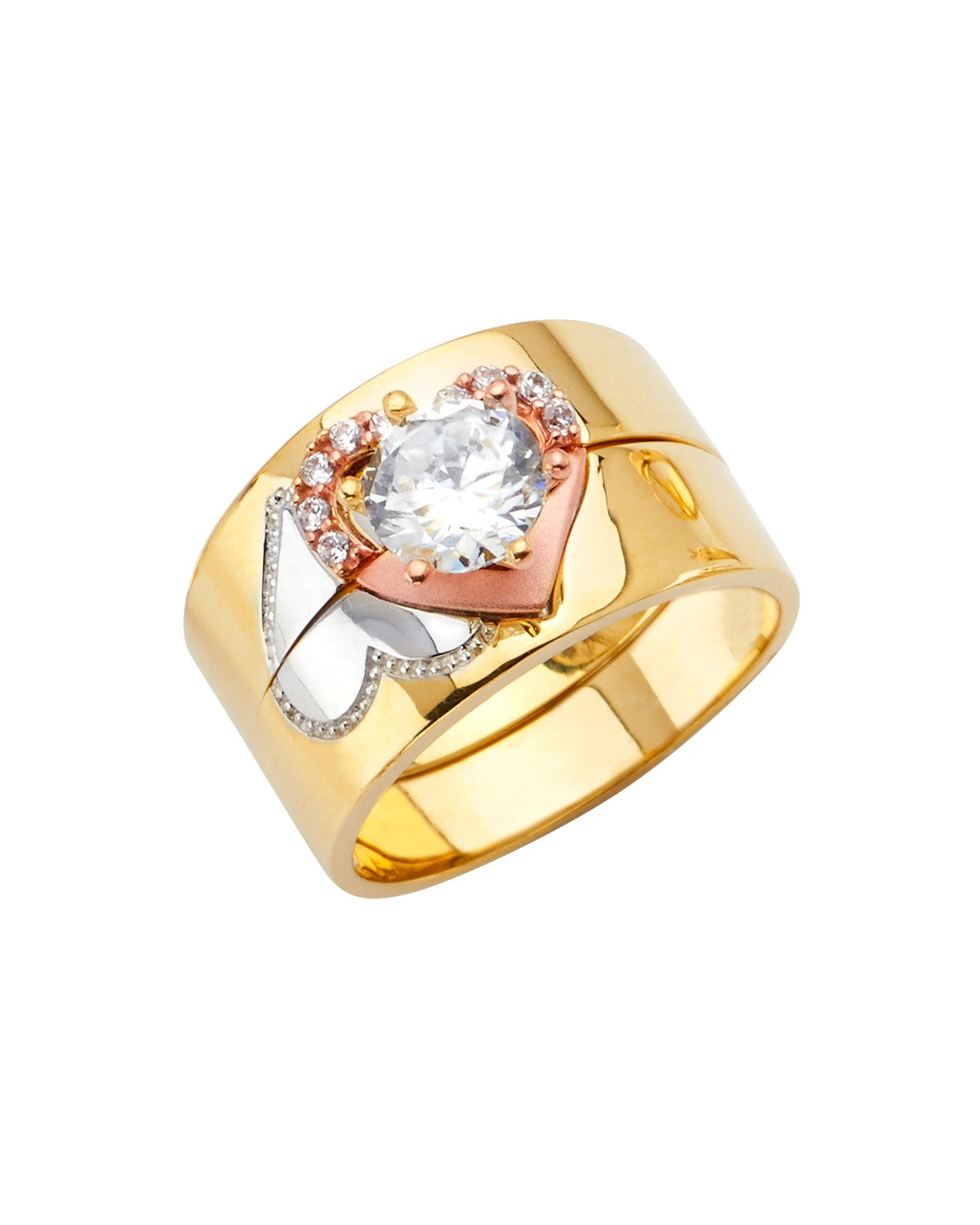 14K Tri-Color Gold 3C Ladies CZ Wedding Band/Trio Set (RG-2623)
