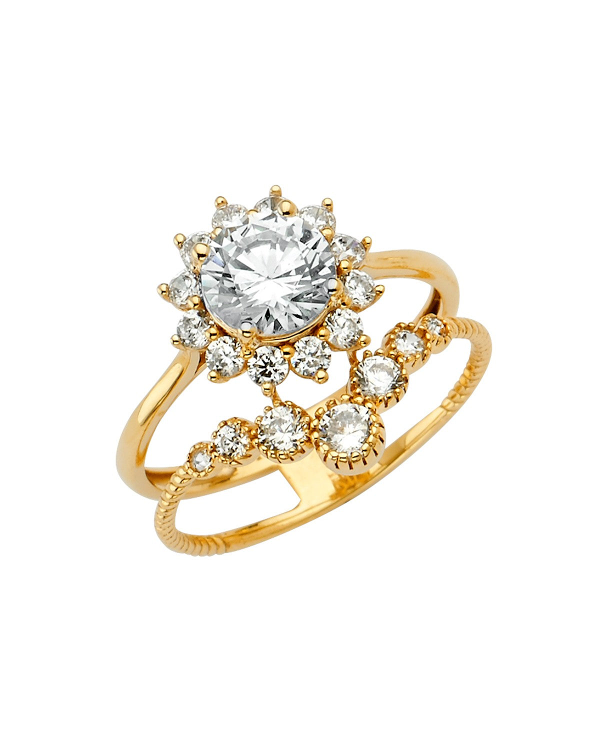 14K Yellow Gold 2Lines CZ Engagement Ring (RG-2638)