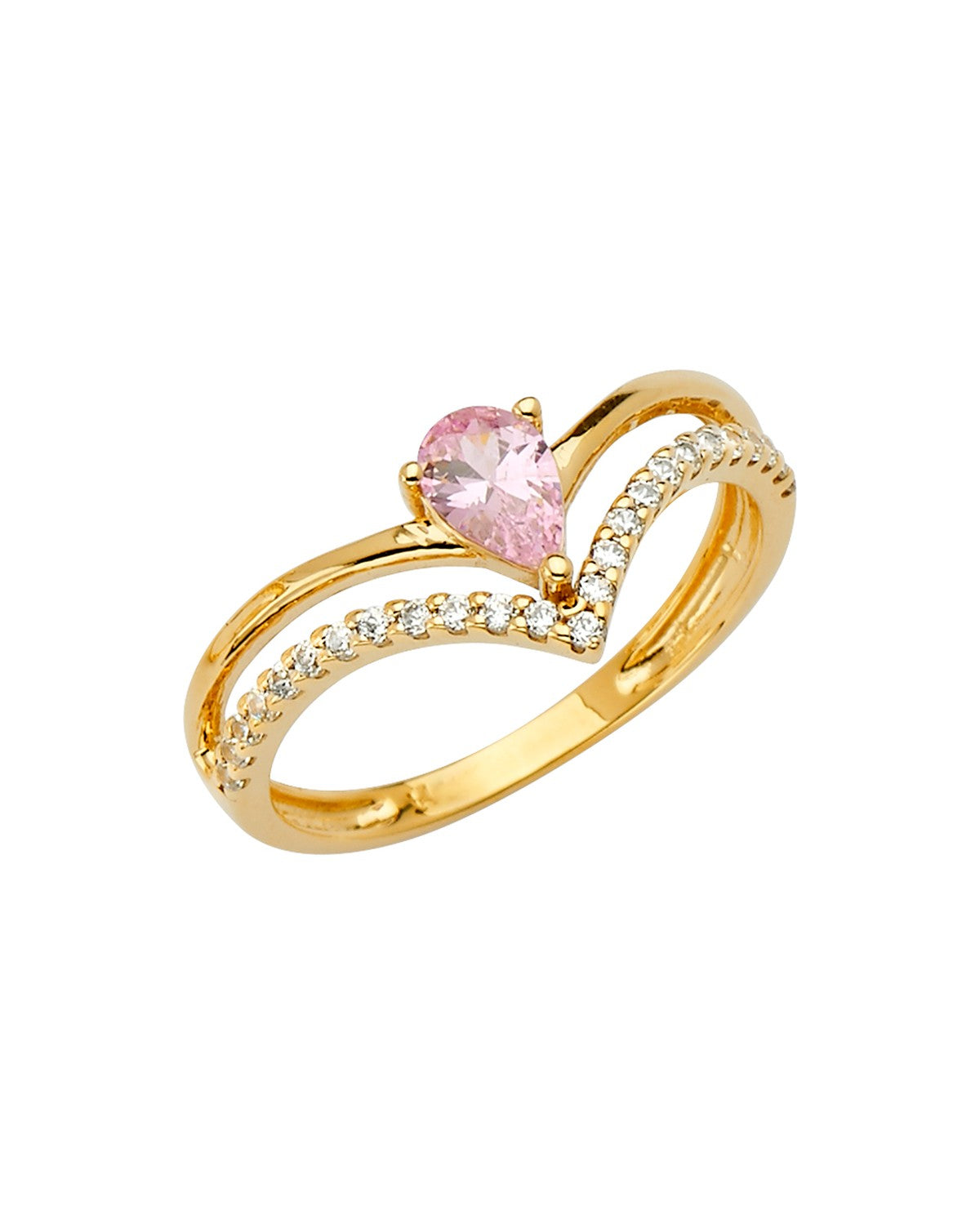 14K Yellow Gold 2Lines Fancy CZ Ring (RG-2643)