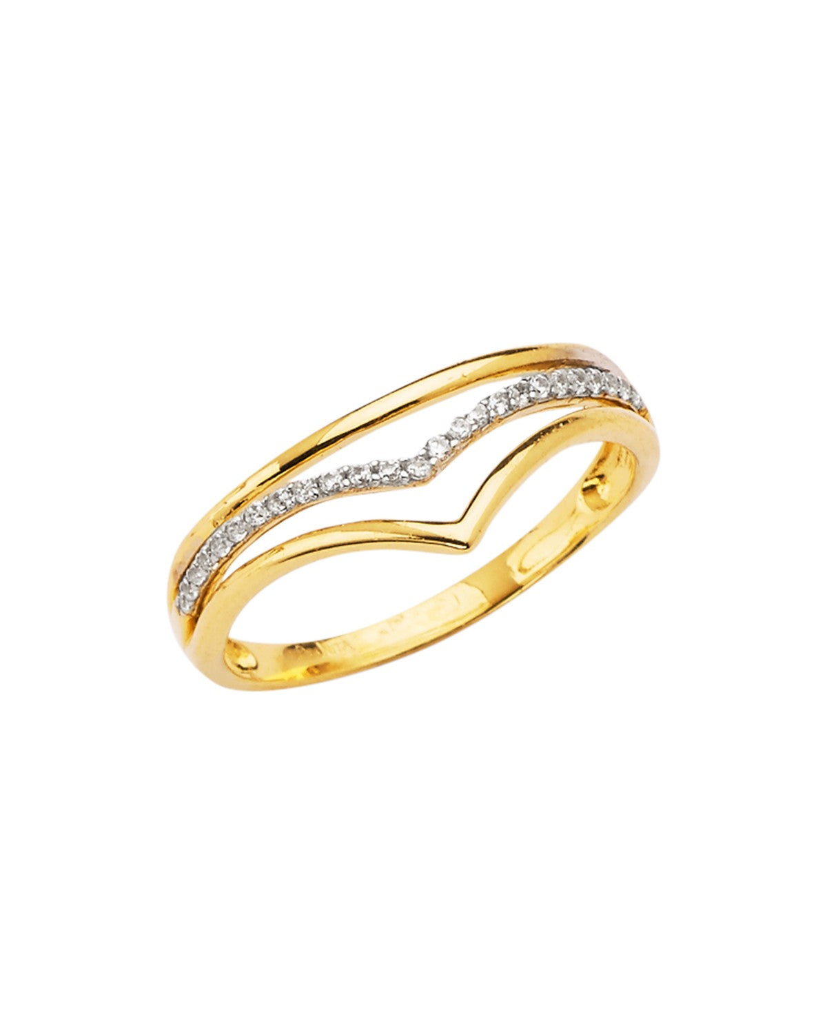 14K Two-Tone Gold 2T 3Lines Fancy CZ Band (RG-2668)