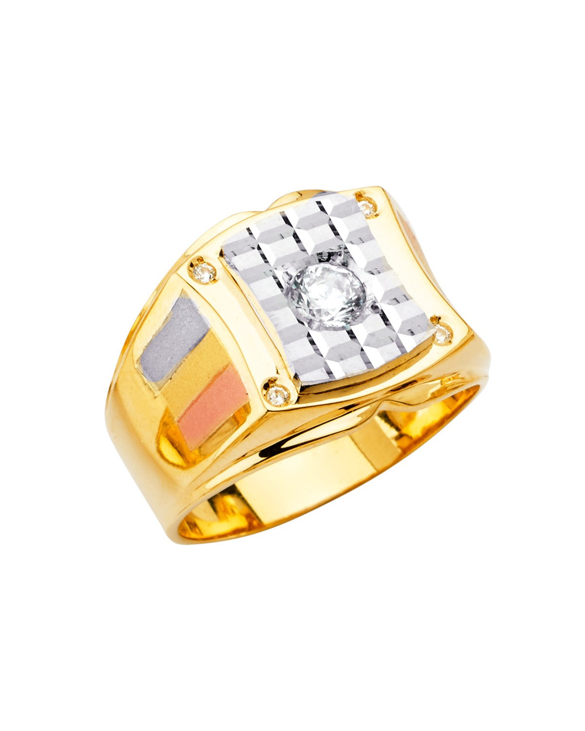 14K Tri-Color Gold 3C Men's CZ Ring (RG-2707)