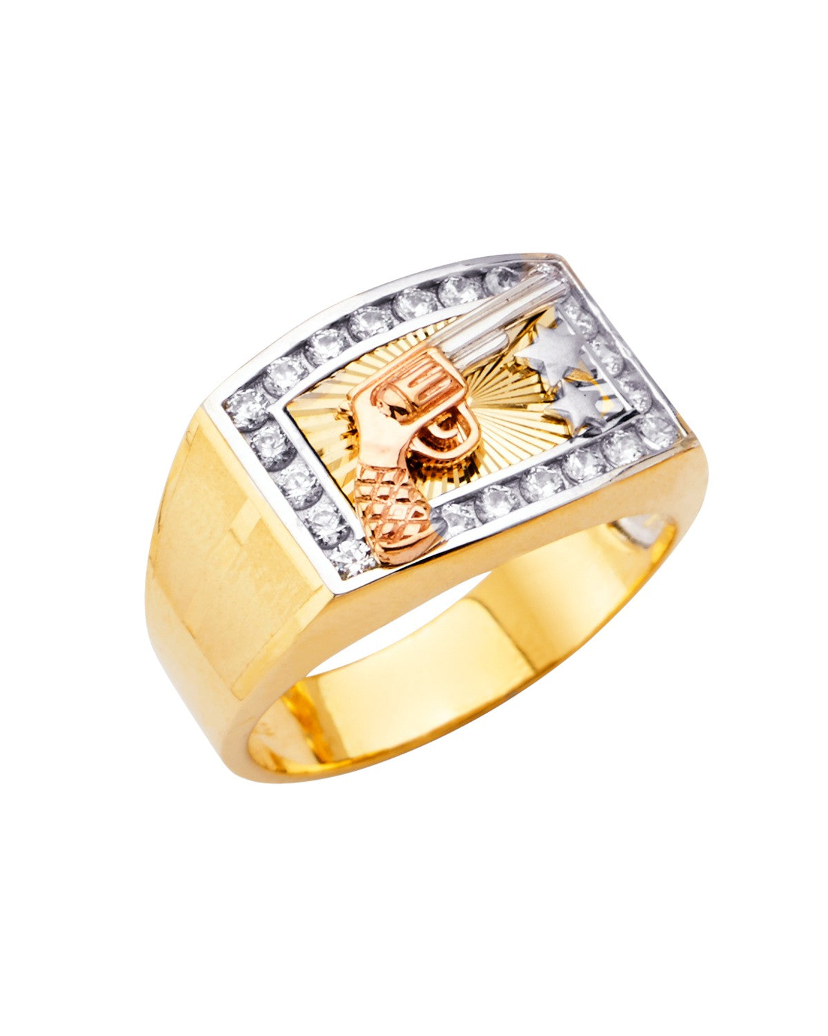 14K Tri-Color Gold 3C Men's CZ Ring (RG-2716)