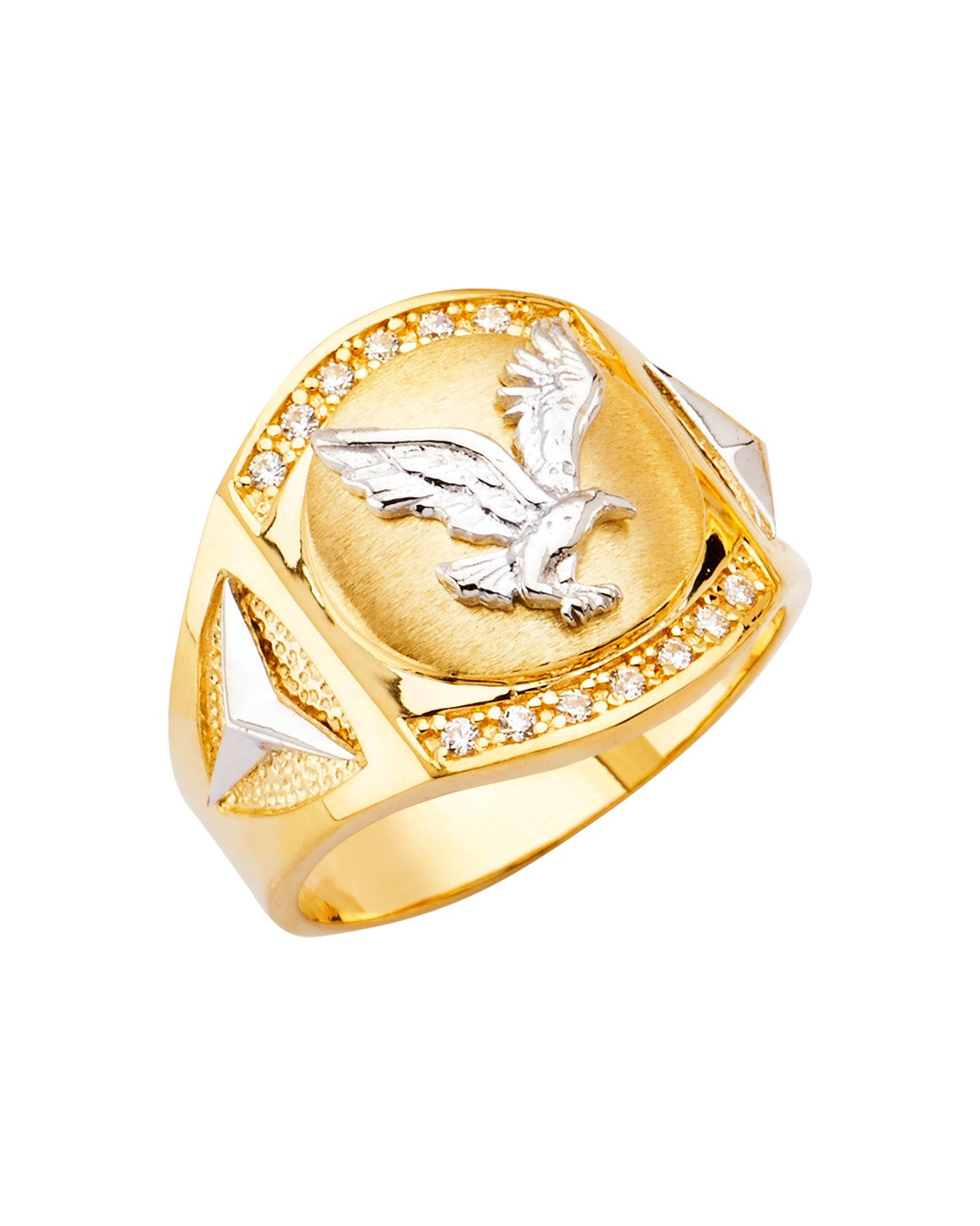 14K Two-Tone Gold 2T Eagle Men's CZ Ring (RG-2725)