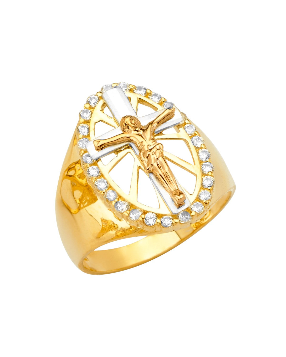 14K Tri-Color Gold 3C Jesus Men's CZ Ring (RG-2737)