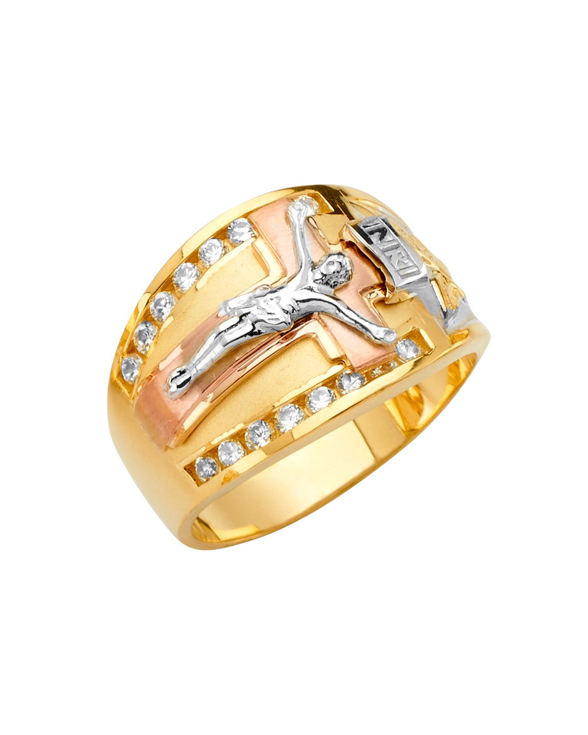 14K Tri-Color Gold 3C Jesus Men's CZ Ring (RG-2738)