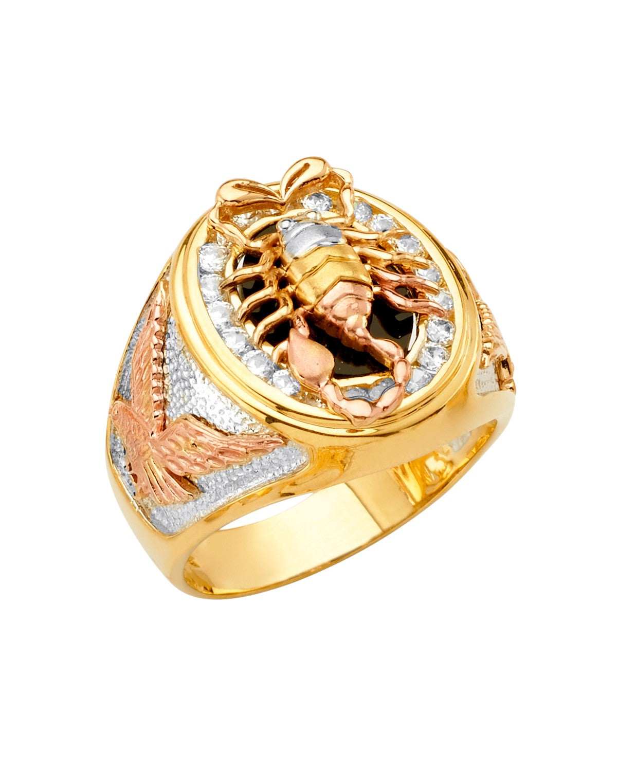 14K Tri-Color Gold 3C Scorpion Men's CZ Ring (RG-2742)