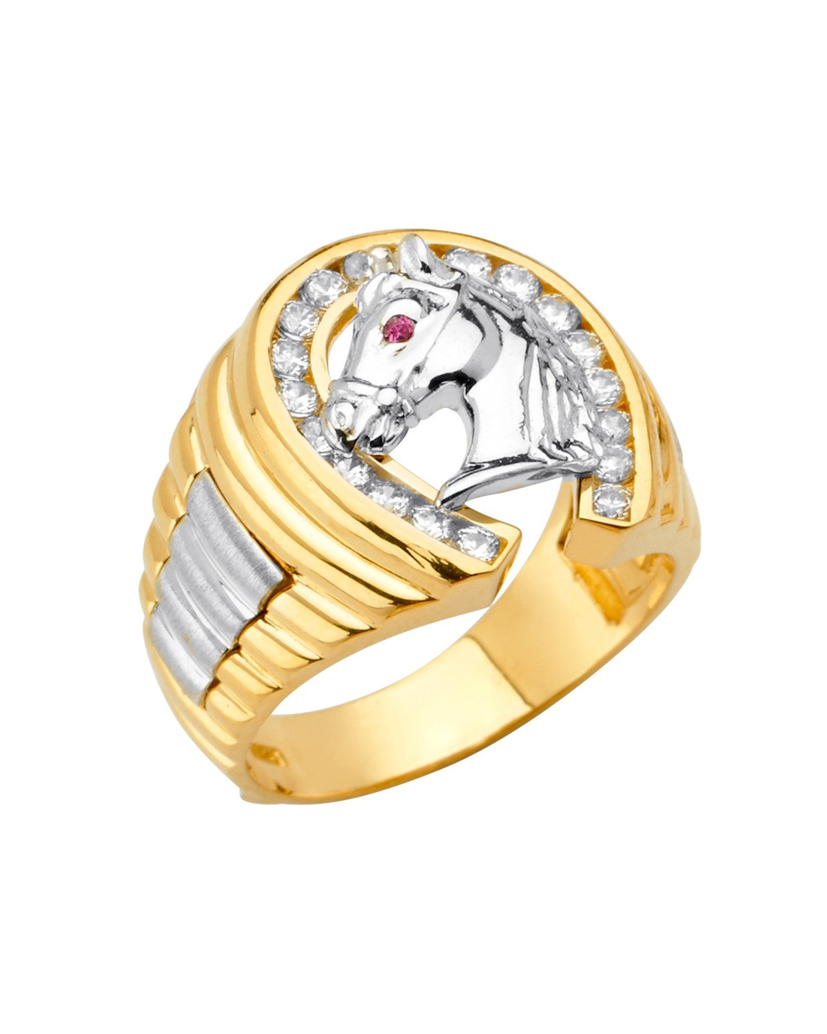 14K Two-Tone Gold 2T Horse Shoe Men's CZ Ring (RG-2745)