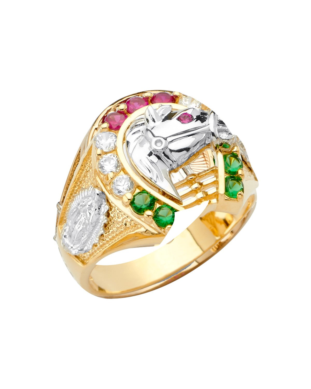 14K Two-Tone Gold 2T Horse Shoe Men's CZ Ring (RG-2746)