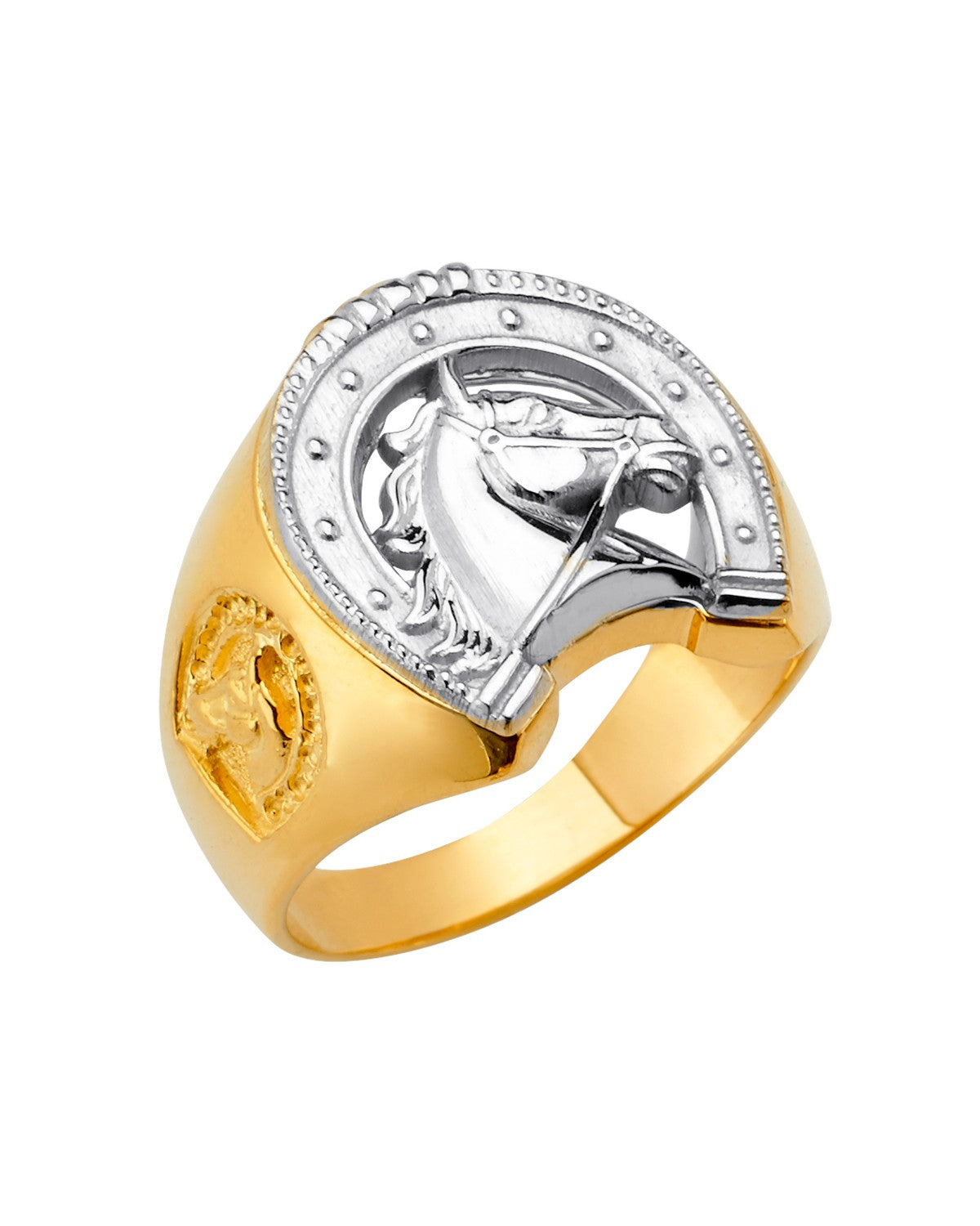 14K Two-Tone Gold 2T Horse Shoe Men's Ring (RG-2750)