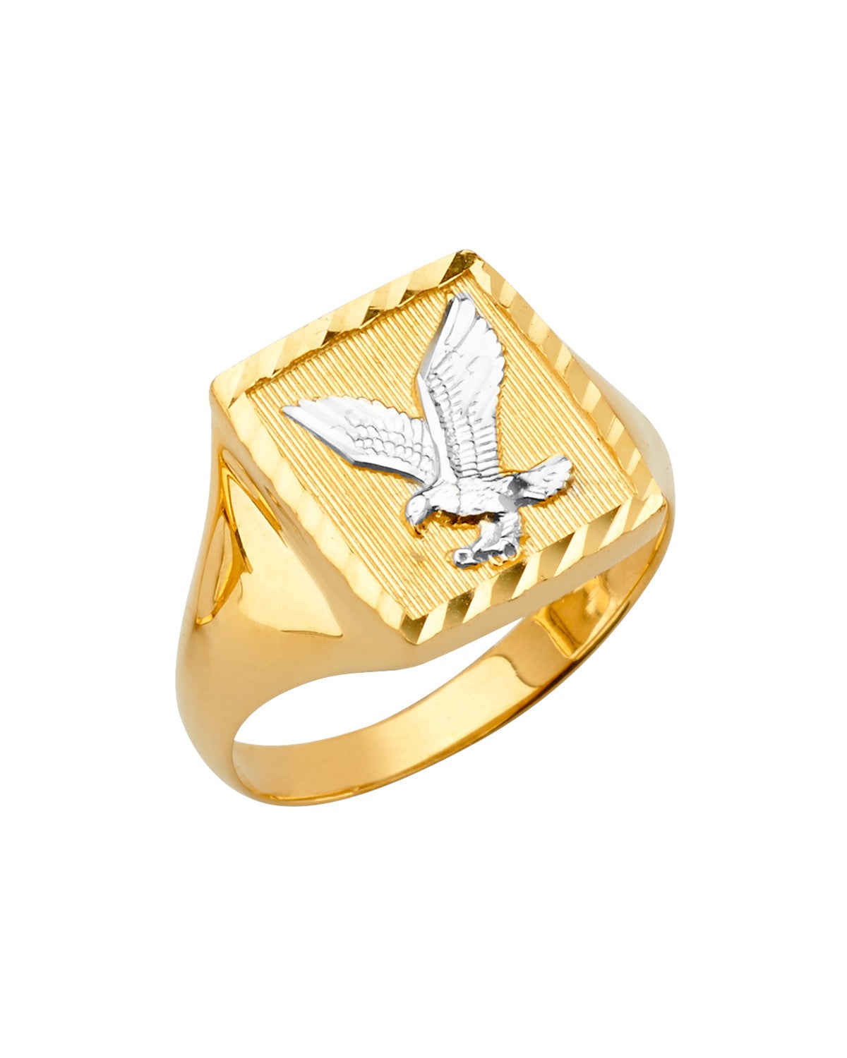 14K Two-Tone Gold 2TY Square Men's Ring with Eagle (RG-2757)