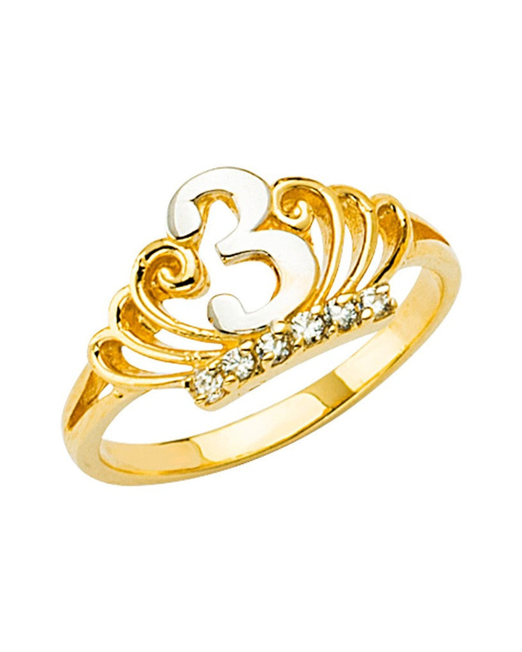 14K Two-Tone Gold 3 Years Old Baby CZ Crown Ring (RG-2761)