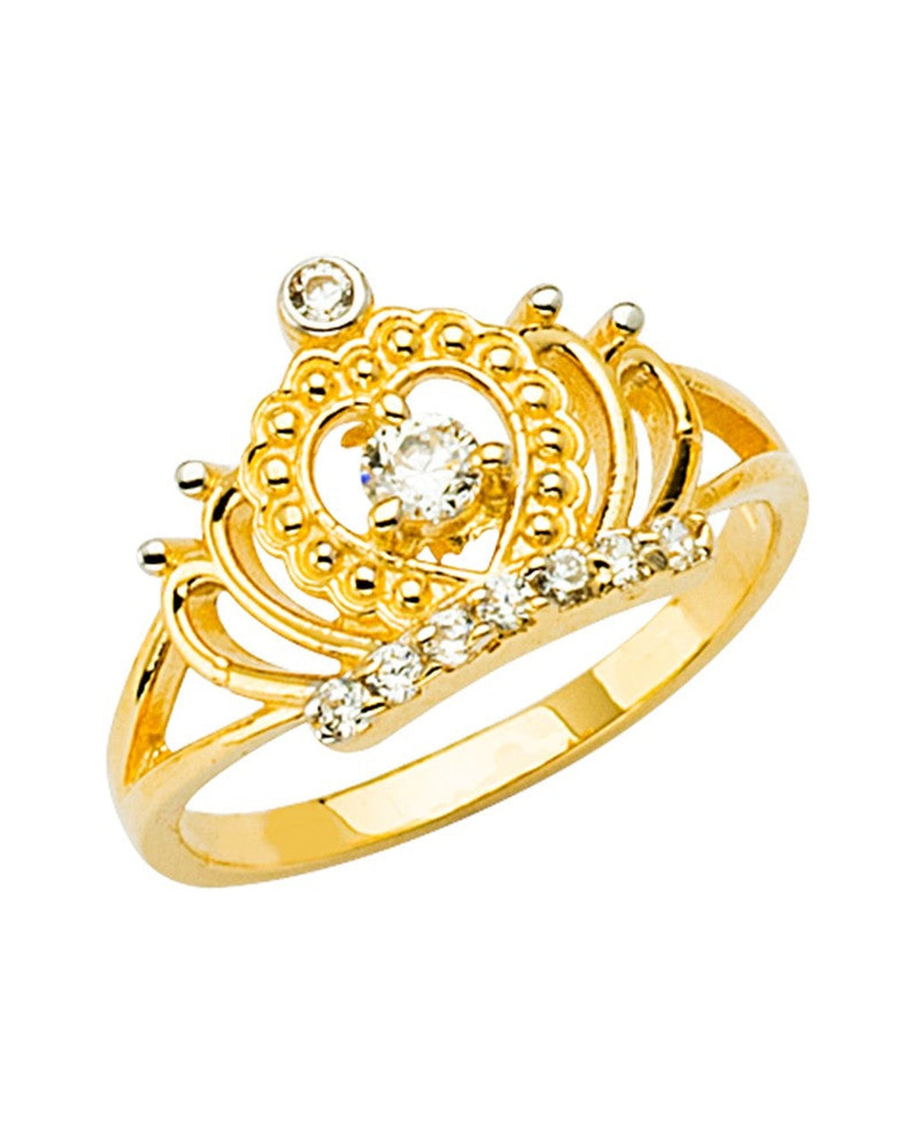 14K Two-Tone Gold CZ Crown Baby Ring (RG-2762)