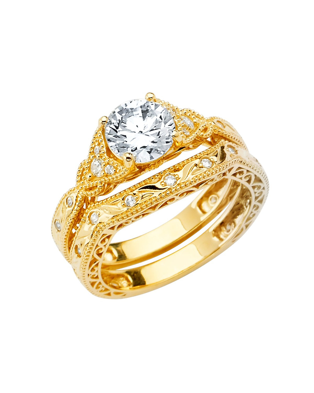 14K Yellow Gold Ladies CZ Wedding Band (RG-2874)