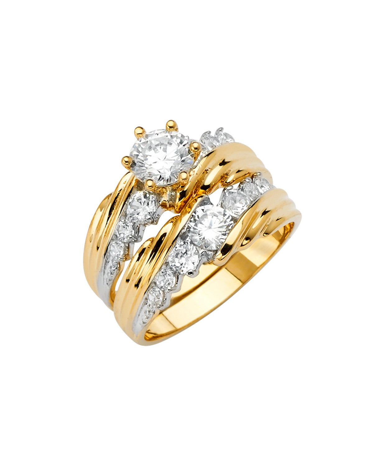 14K Yellow Gold Ladies CZ Wedding Band/Trio Set (RG-2894)