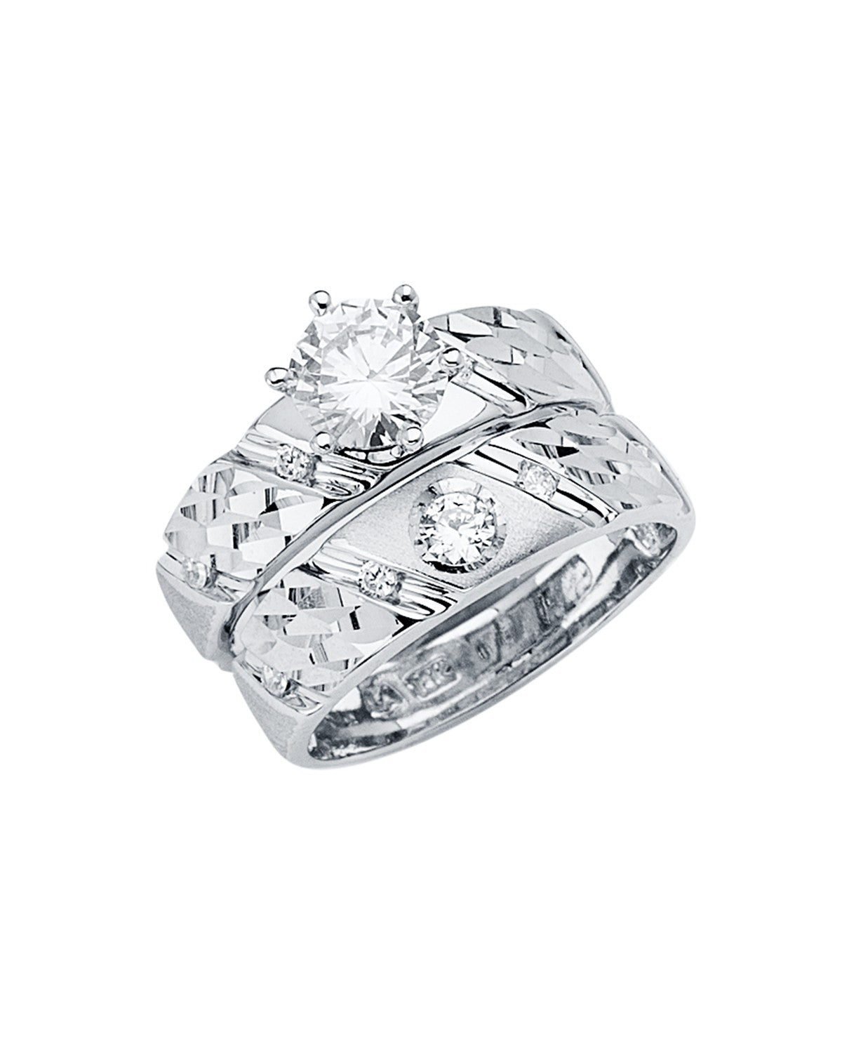 14K White Gold CZ Engagement Ring/Trio Set (RG-2899)