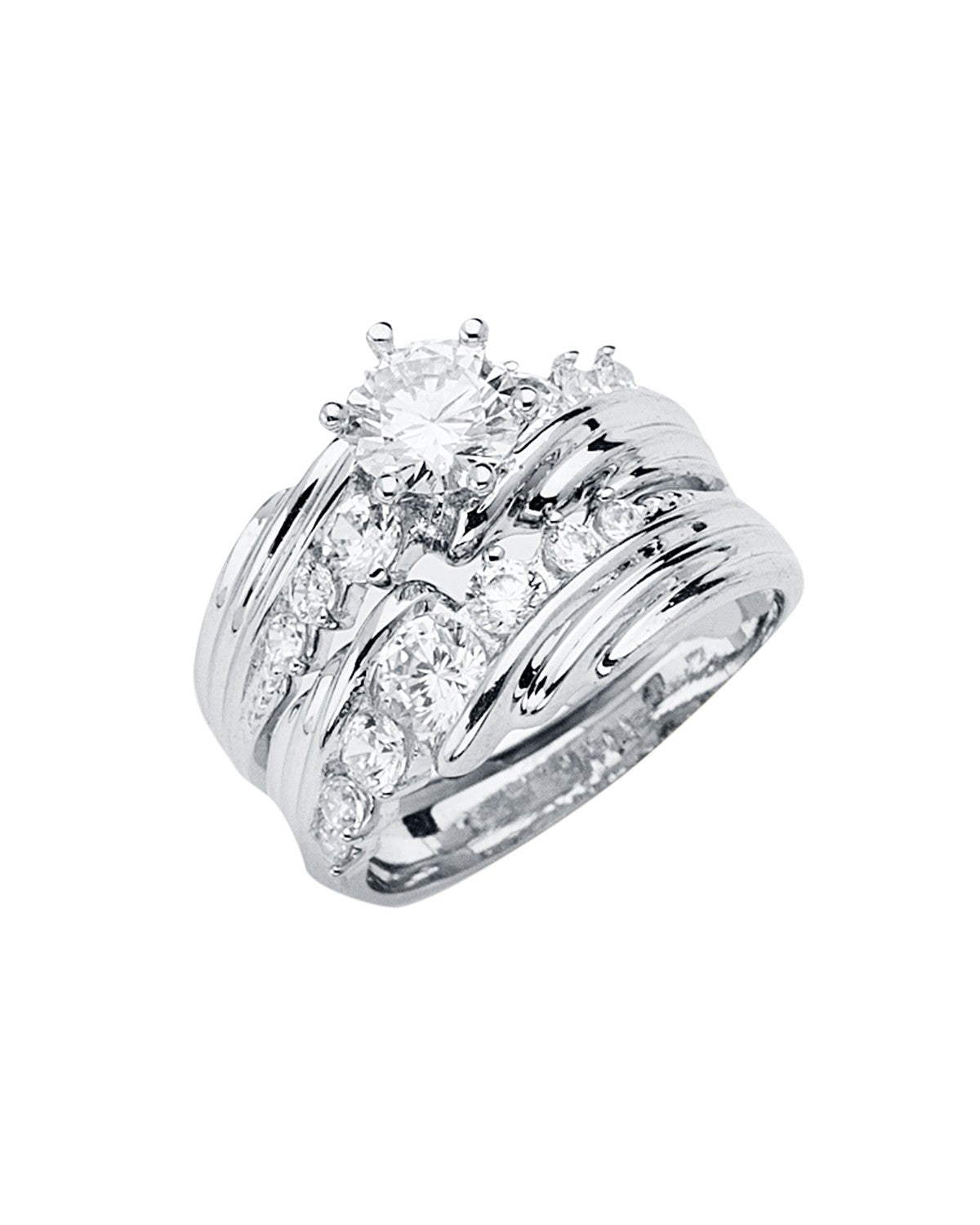 14K White Gold Ladies CZ Wedding Band/Trio Set (RG-2903)