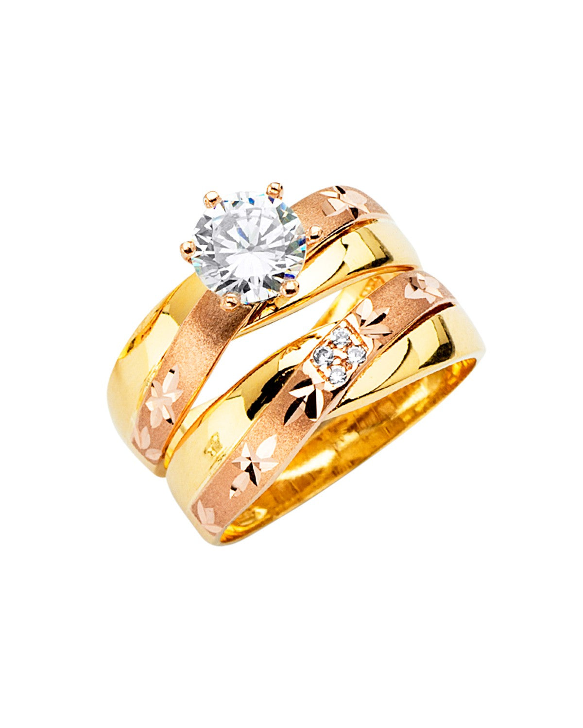 14K Tri-Color Gold 3C CZ Engagement Ring/Trio Set (RG-2905)