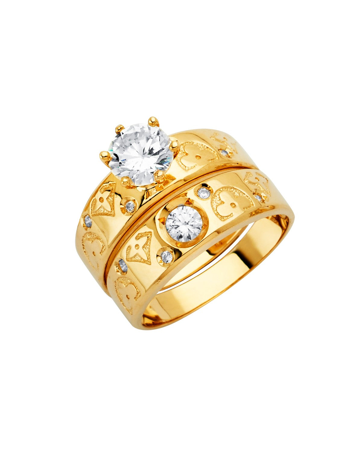 14K Yellow Gold Ladies CZ Wedding Band/Trio Set (RG-2912)