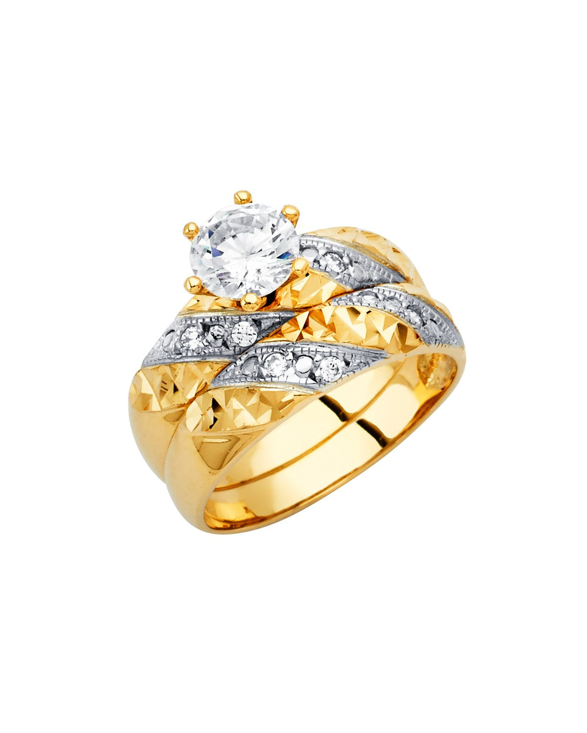 14K Yellow Gold CZ Engagement Ring/Trio Set (RG-2920)