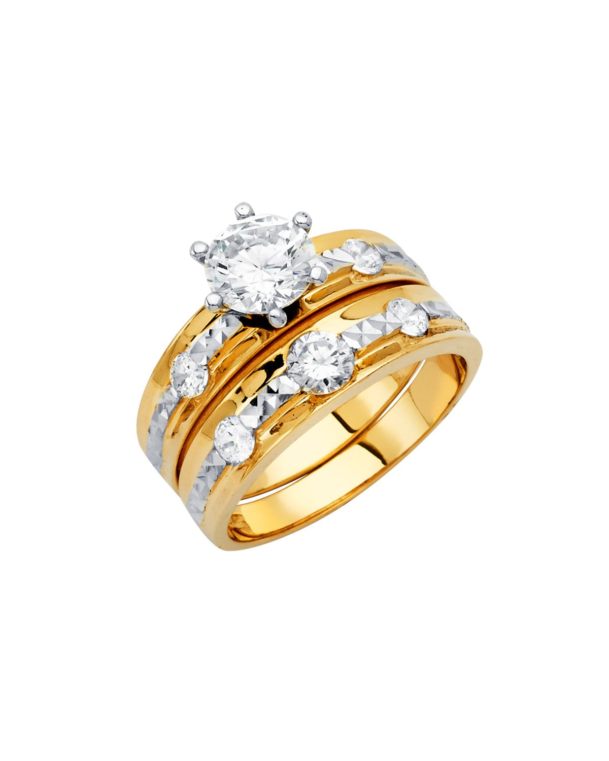 14K Yellow Gold Ladies CZ Wedding Band/Trio Set (RG-2924)