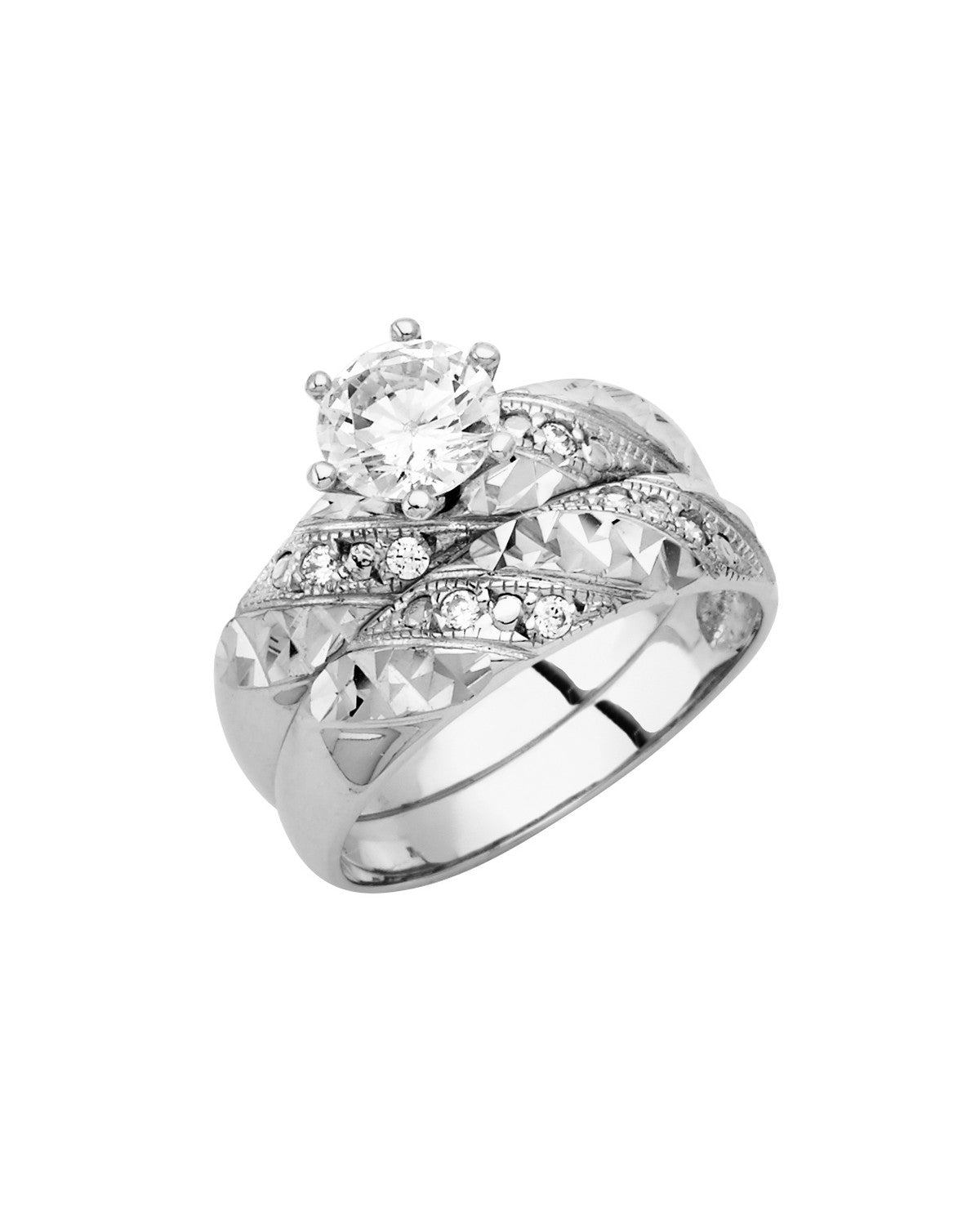 14K White Gold CZ Engagement Ring/Trio Set (RG-2947)