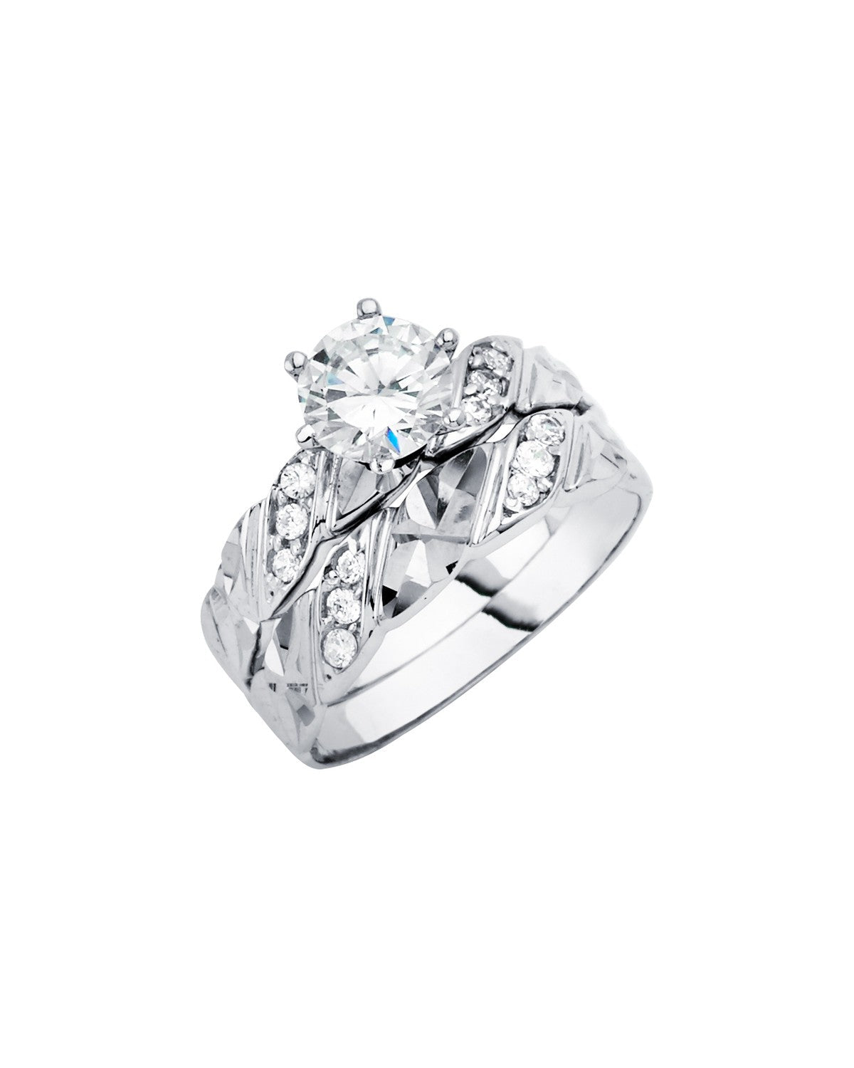 14K White Gold CZ Engagement Ring/Trio Set (RG-2950)