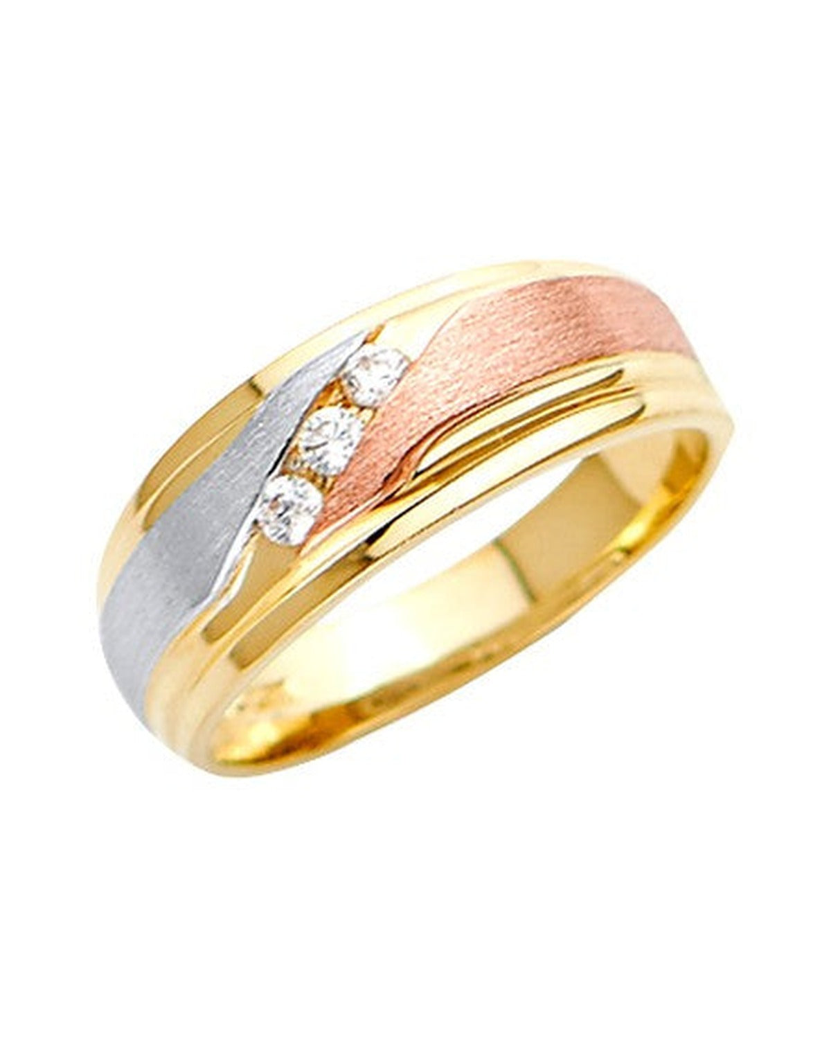 14K Tri-Color Gold 3C Men's CZ Wedding Band/Trio Set (RG-2955)