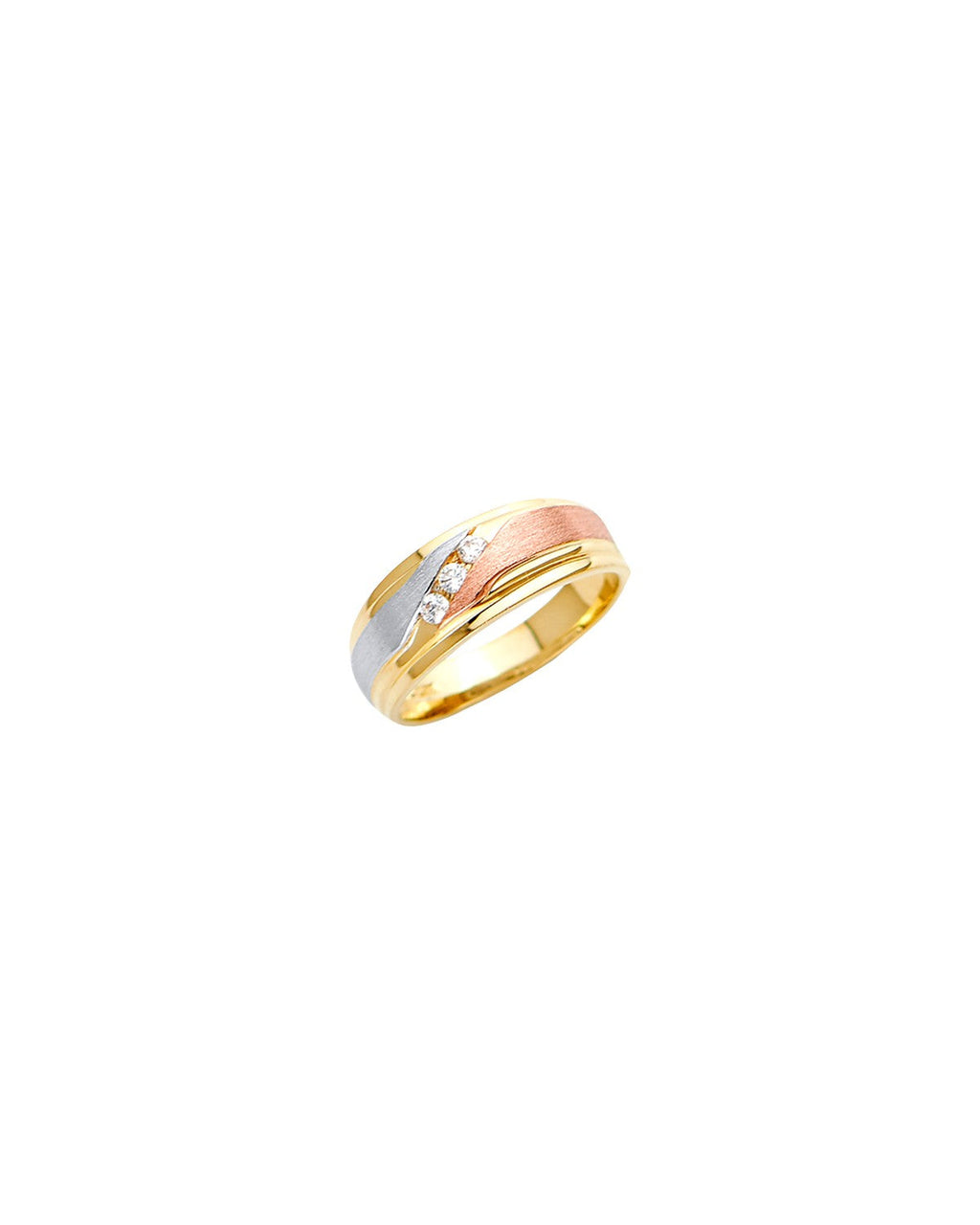 14K Tri-Color Gold 3C Men's CZ Wedding Band/Trio Set (RG-2955)