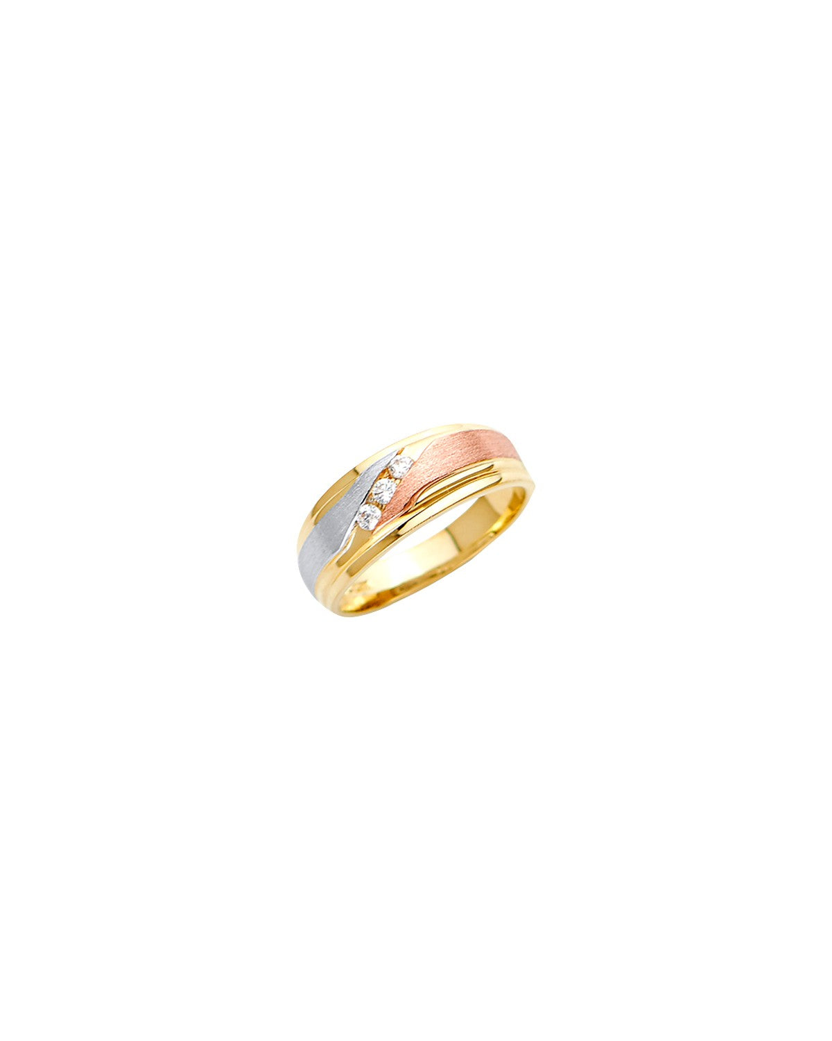 14K Tri-Color Gold 3C Men's CZ Wedding Band/Trio Set (RG-2955)