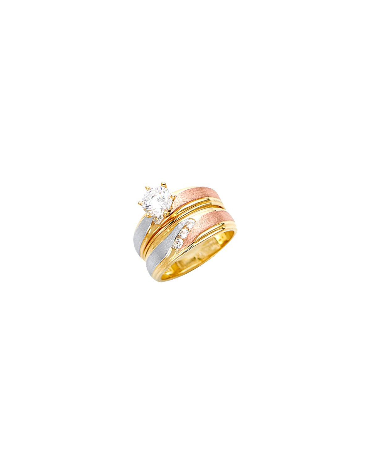 14K Tri-Color Gold 3C Ladies CZ Wedding Band/Trio Set (RG-2957)
