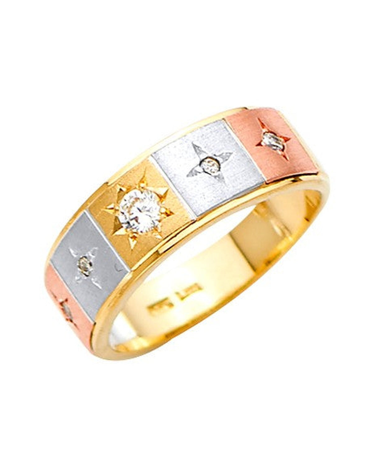 14K Tri-Color Gold 3C Men's CZ Wedding Band/Trio Set (RG-2958)