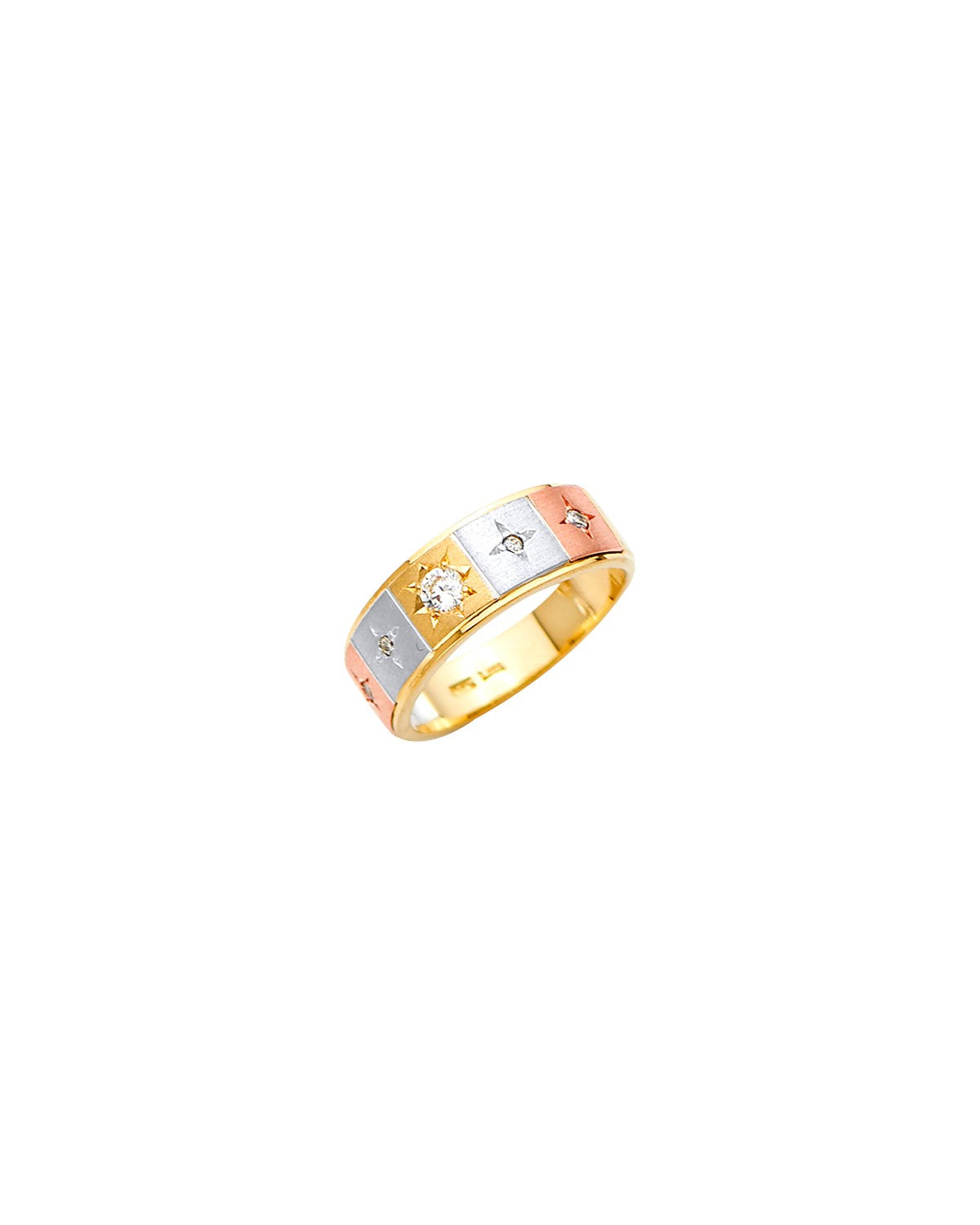 14K Tri-Color Gold 3C Men's CZ Wedding Band/Trio Set (RG-2958)