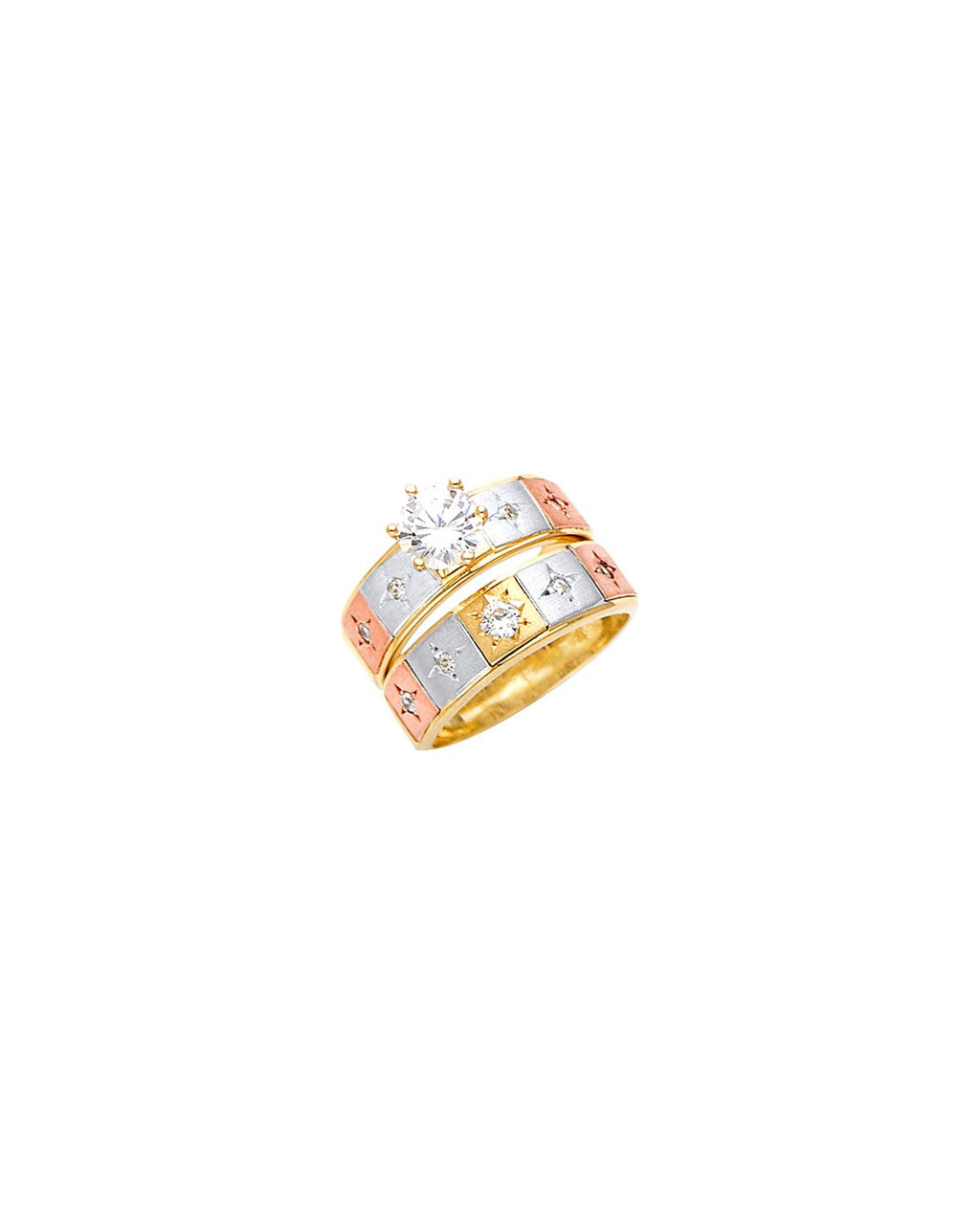 14K Tri-Color Gold 3C Ladies CZ Wedding Band/Trio Set (RG-2960)