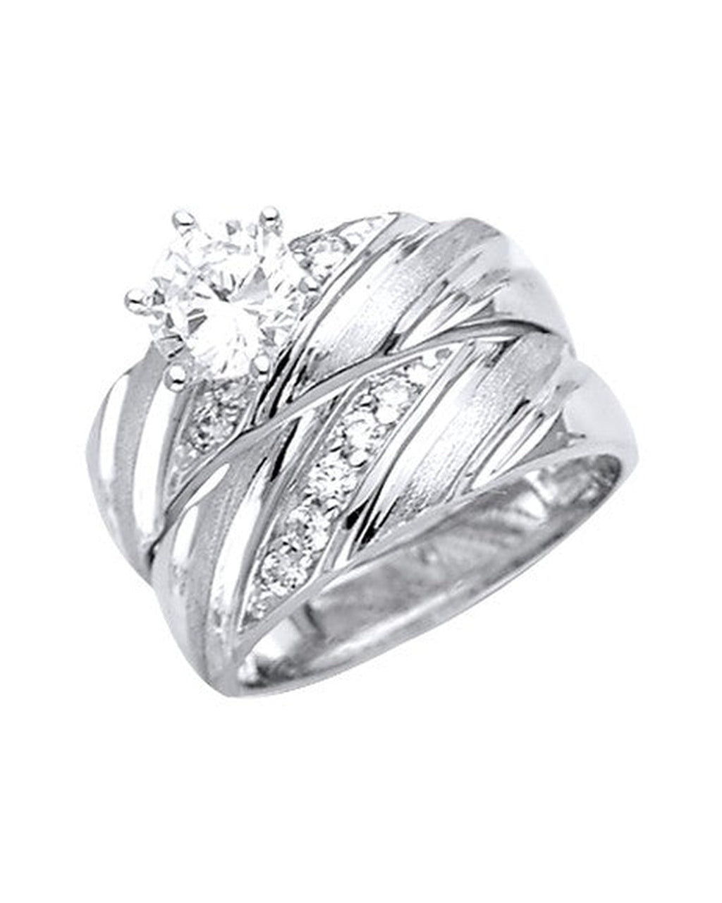 14K White Gold Ladies CZ Wedding Band/Trio Set (RG-2963)