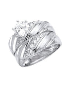 14K White Gold Ladies CZ Wedding Band/Trio Set (RG-2963)