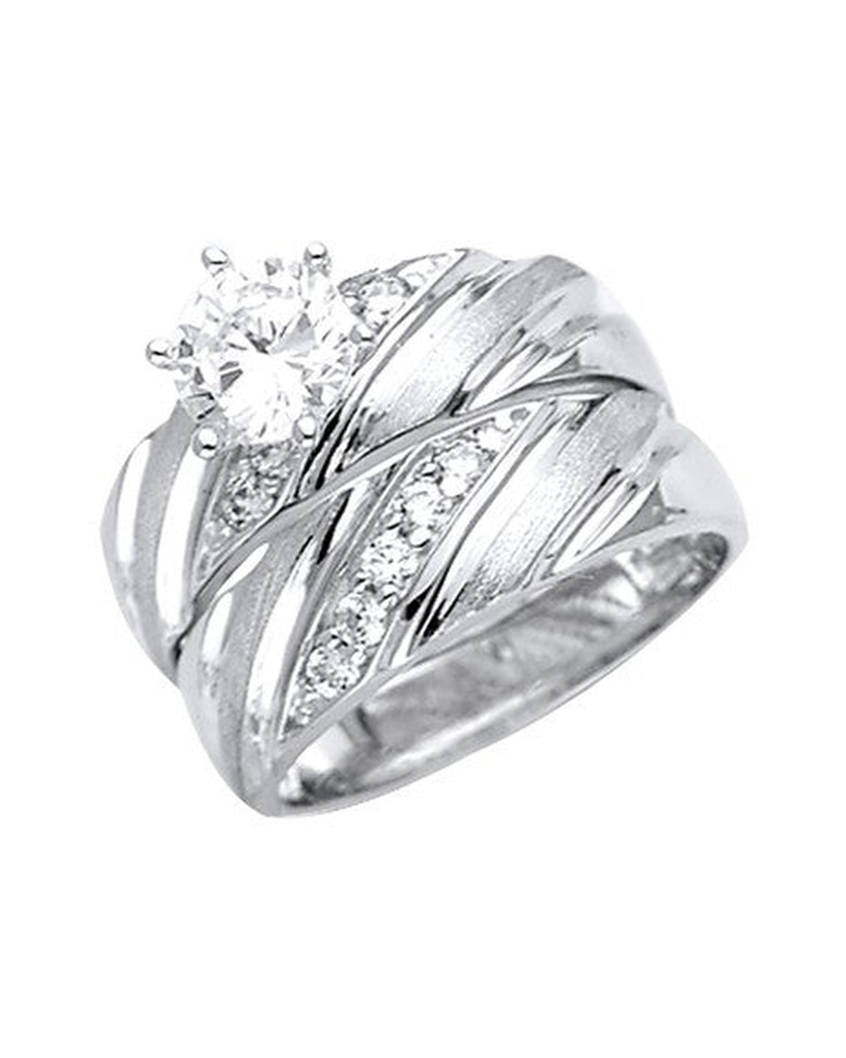 14K White Gold Ladies CZ Wedding Band/Trio Set (RG-2963)