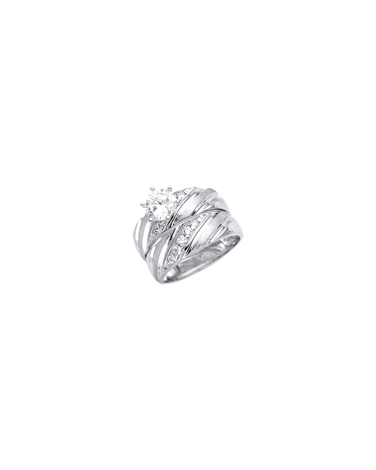 14K White Gold Ladies CZ Wedding Band/Trio Set (RG-2963)