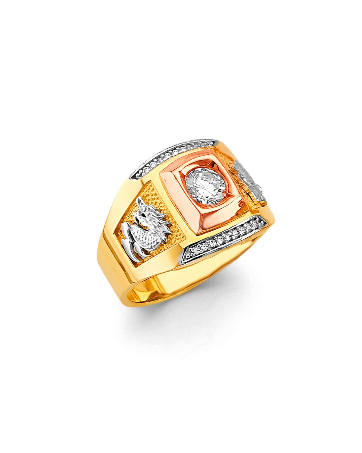 14K Tri-Color Gold 3C Men's CZ Ring (RG-2975)
