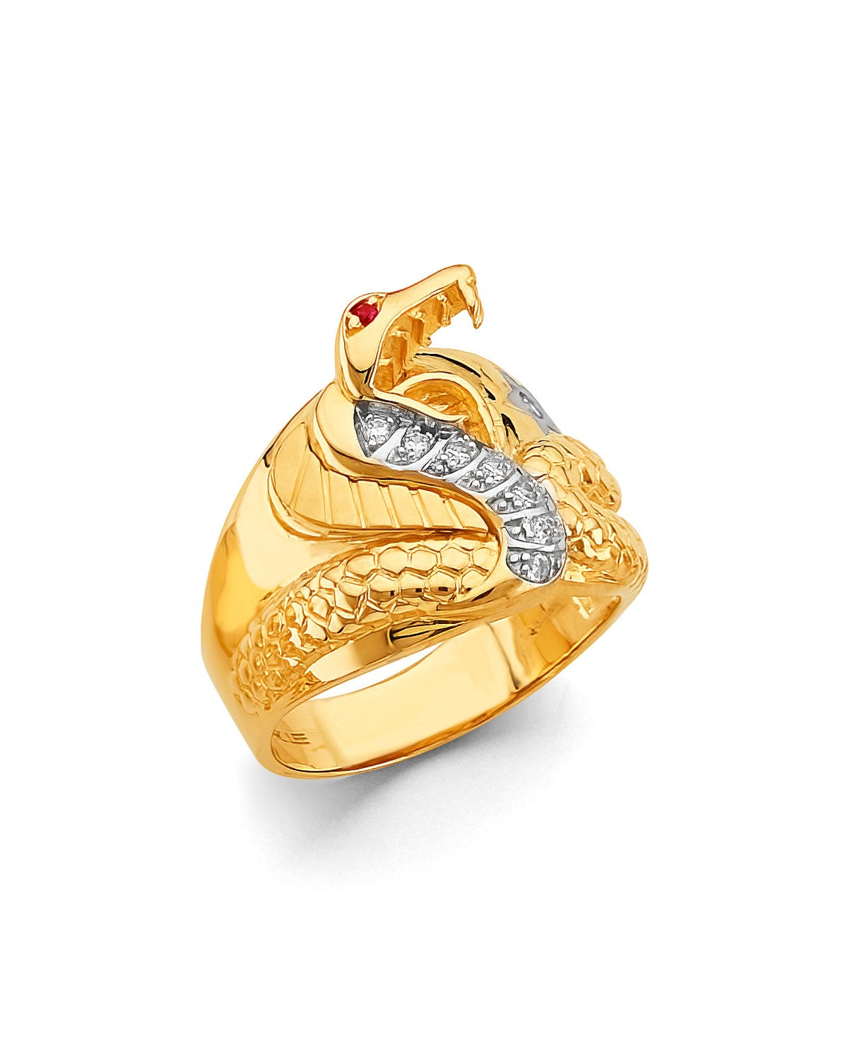 14K Two-Tone Gold 2T Snake Men's CZ Ring (RG-3083)