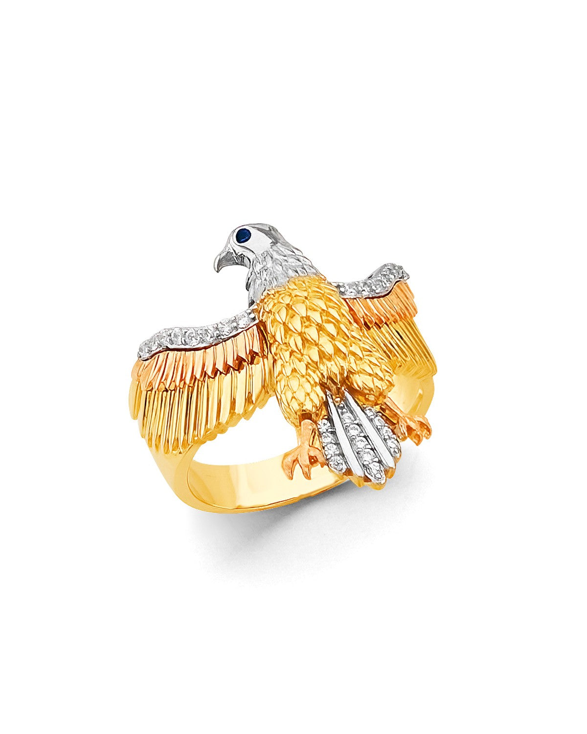 14K Tri-Color Gold 3C Eagle Men's CZ Ring (RG-3084)