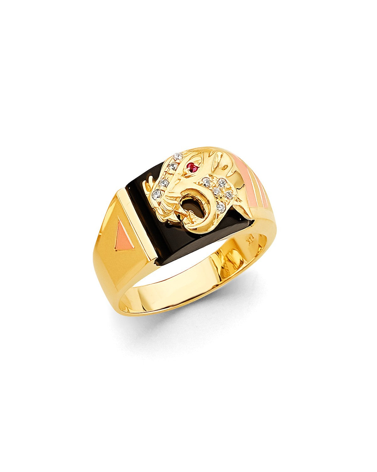 14K Tri-Color Gold 3C Panther Men's CZ Ring (RG-3086)