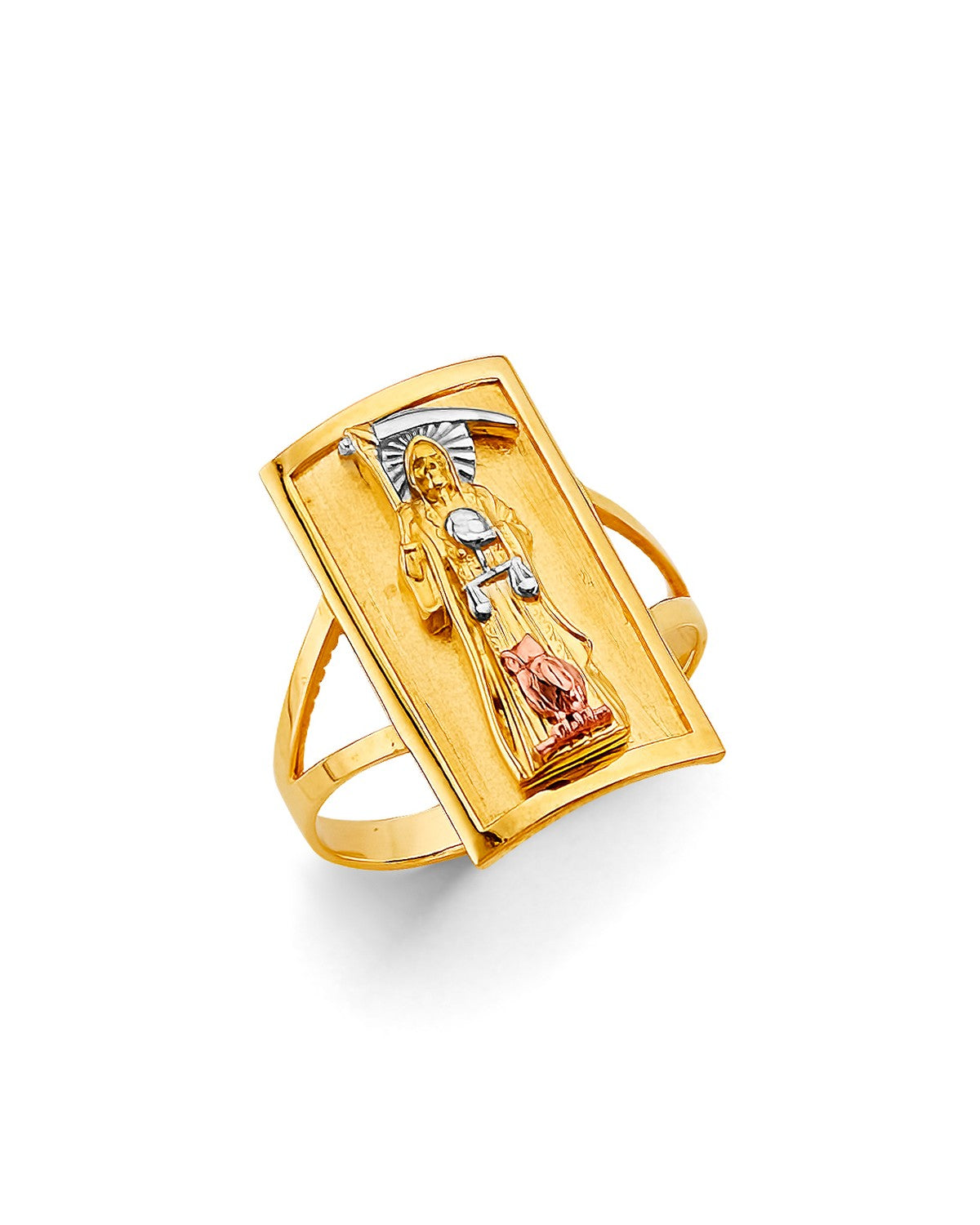 14K Tri-Color Gold 3C Santa Muerte Men's Ring (RG-3171)