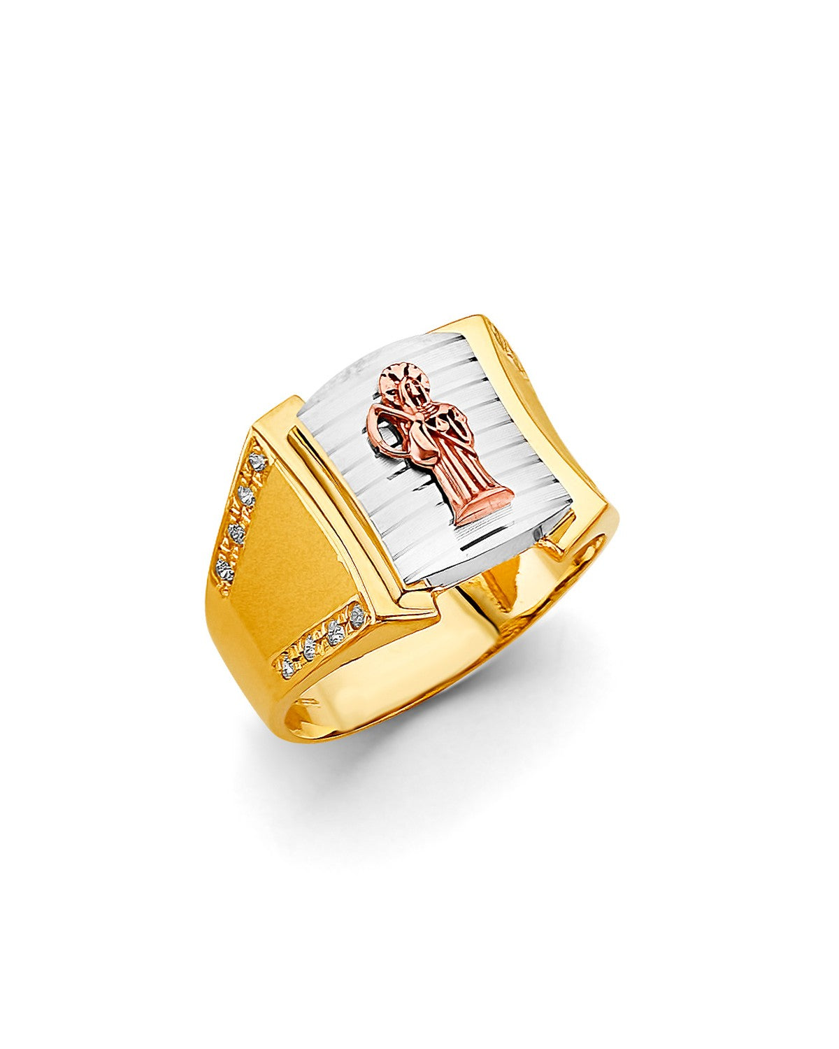 14K Tri-Color Gold 3C Santa Muerte Men's Ring (RG-3172)