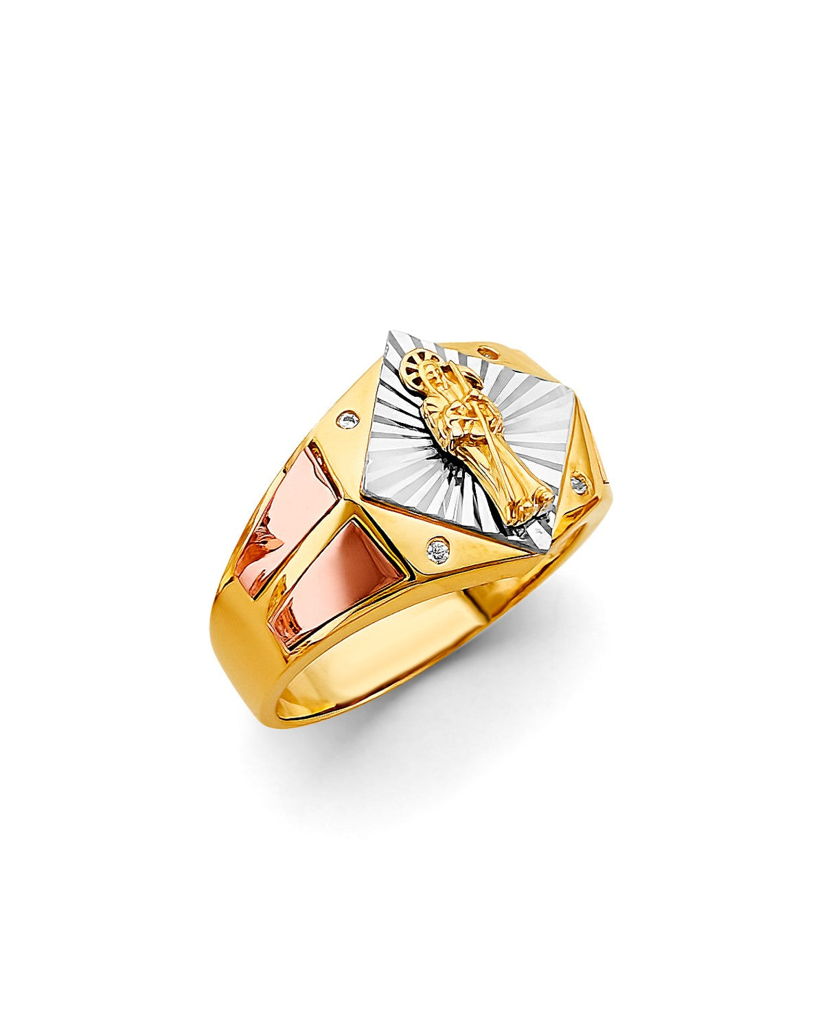14K Tri-Color Gold 3C Santa Muerte Men's Ring (RG-3173)