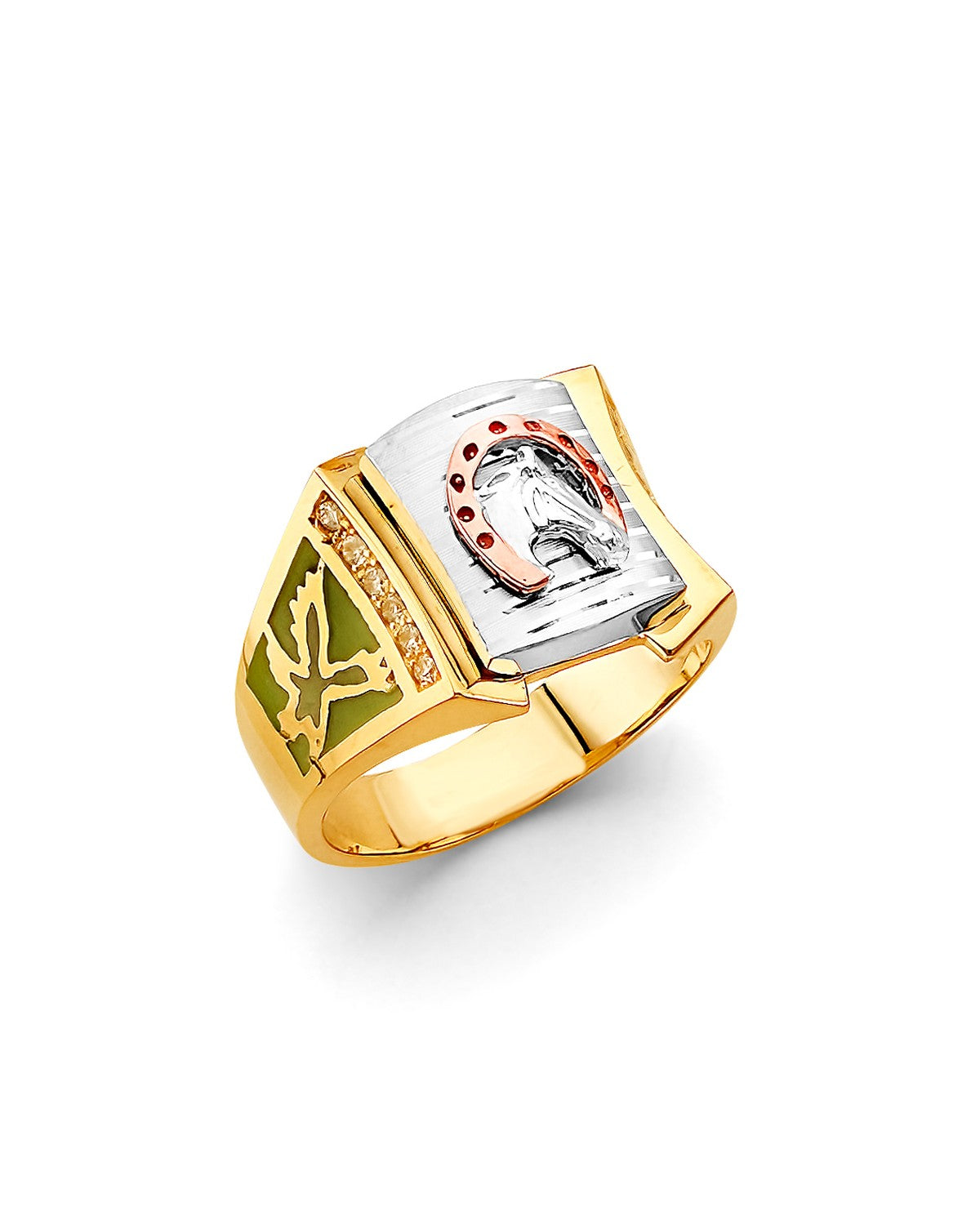 14K Tri-Color Gold 3C Horse Shoe Men's Ring (RG-3175)