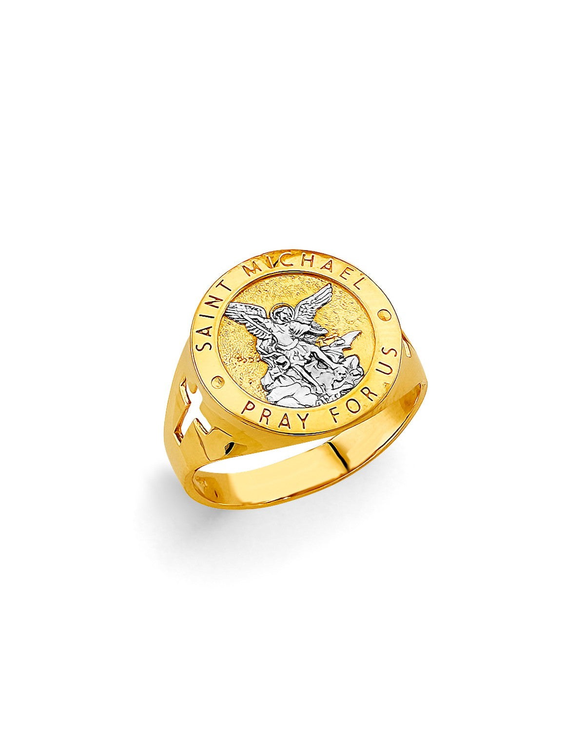 14K Two-Tone Gold 2T St. Michael Men's Ring (RG-3176)
