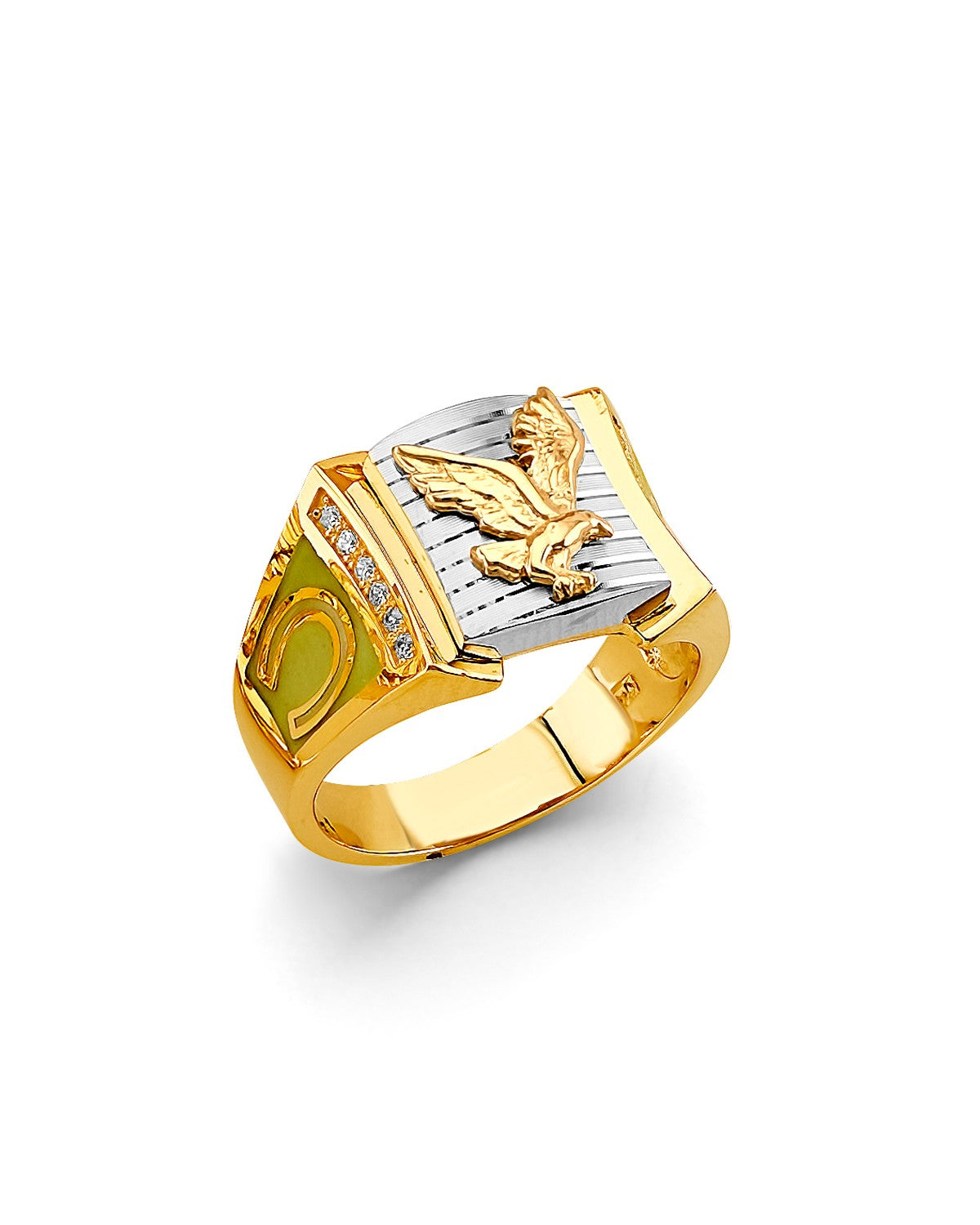 14K Two-Tone Gold 2T Eagle Men's CZ Ring (RG-3177)