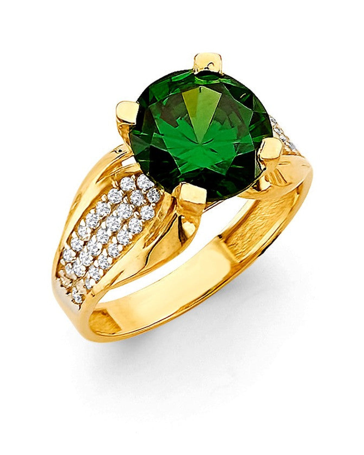 14K Yellow Gold Fancy Green CZ Ring (RG-3196)