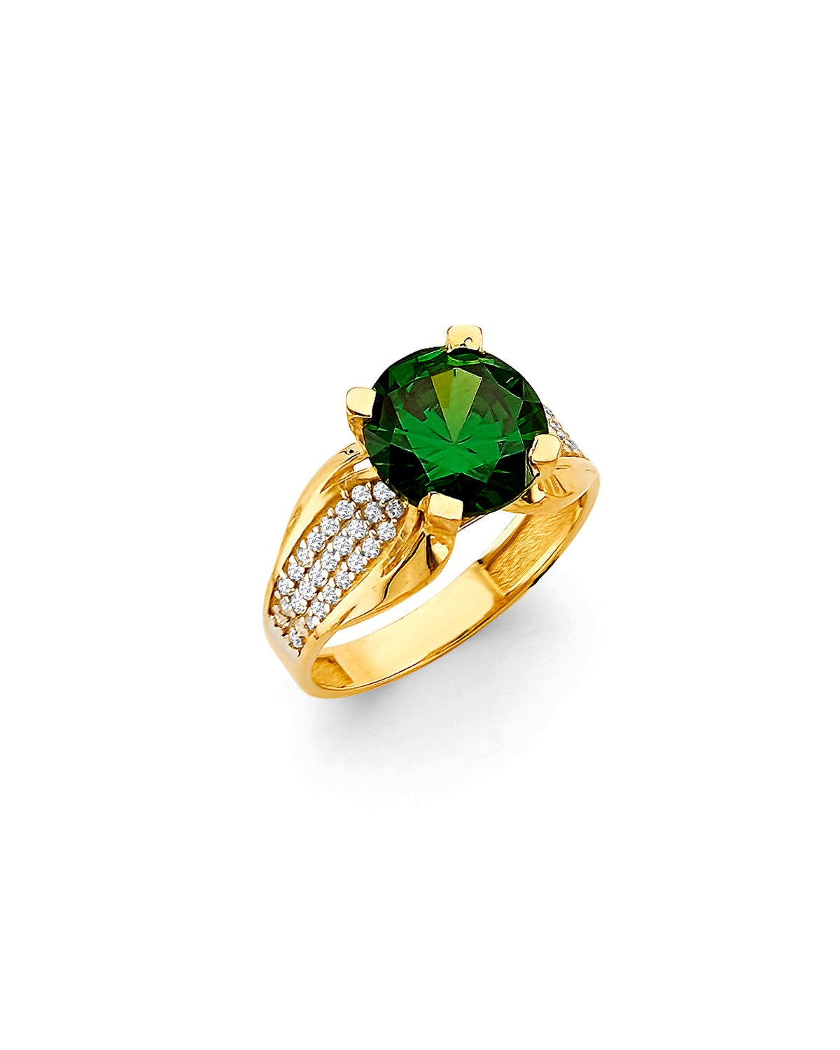 14K Yellow Gold Fancy Green CZ Ring (RG-3196)